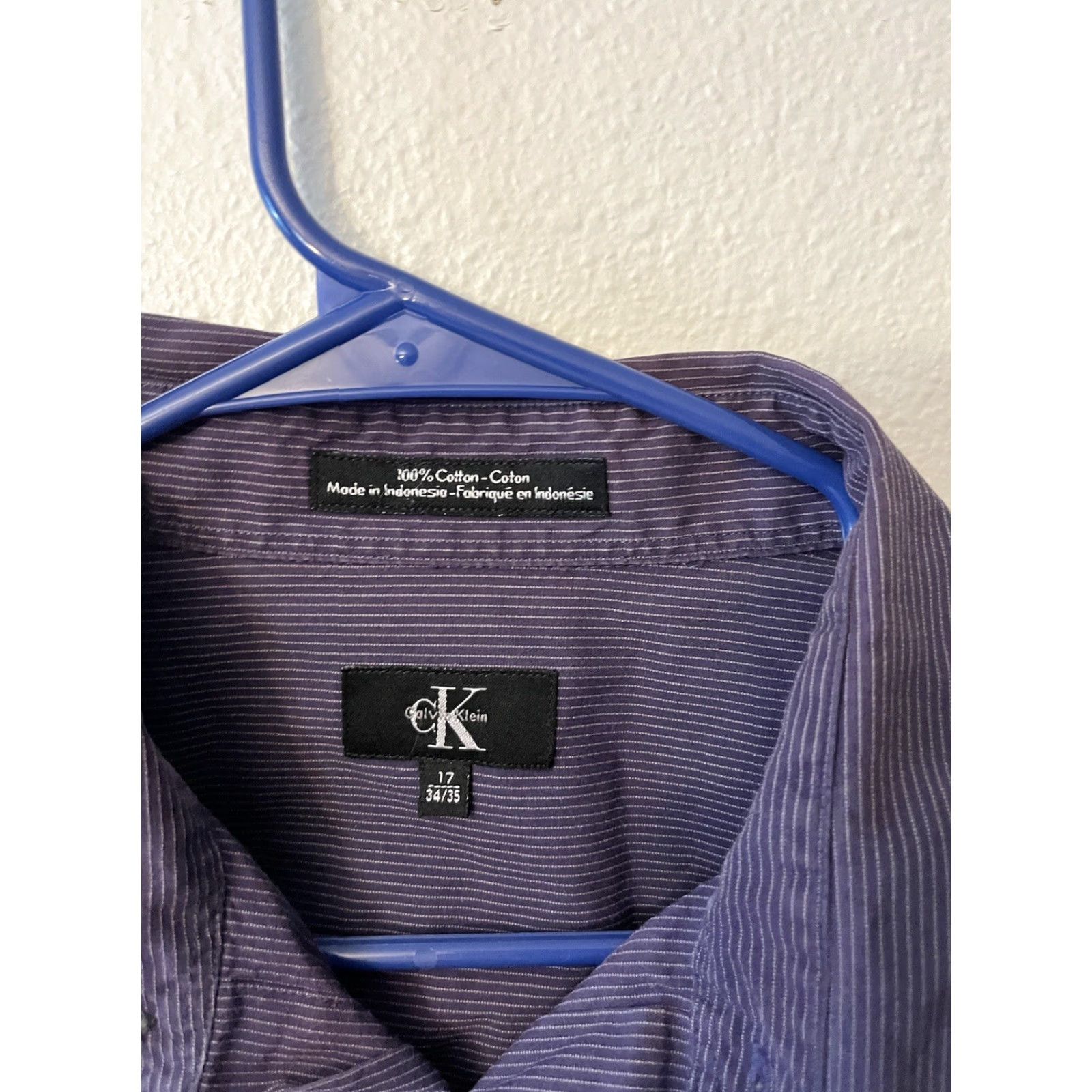 Vintage Calvin Klein Button-Up Shirt Men Size 17 Purple Striped Regular Fit Long Sleeve Cotton Classic Size US XL / EU 56 / 4 - 2 Thumbnail