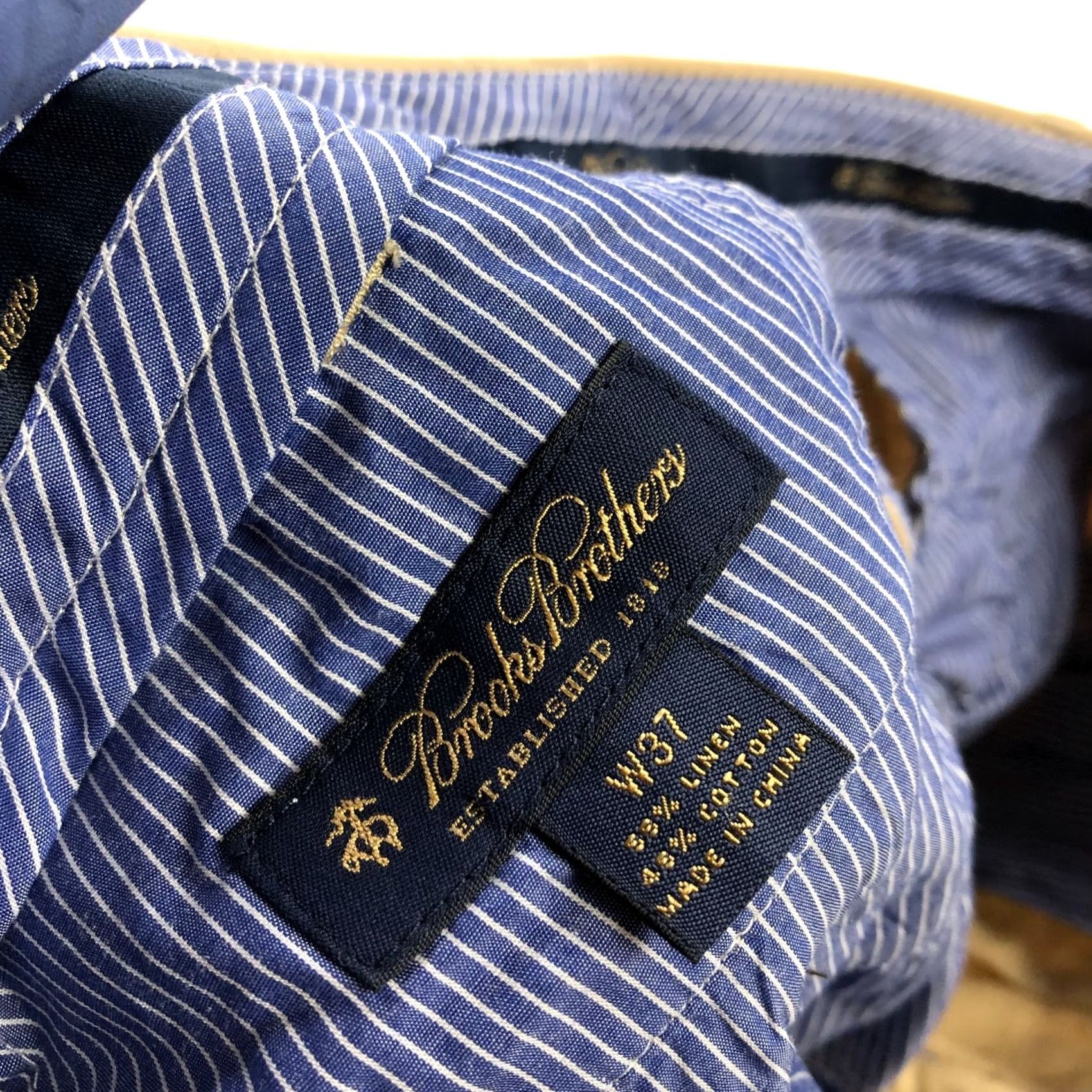 Brooks Brothers Brooks Brothers 37 (Fit 36In) Linen Cotton Pleated Chino 9" Shorts Beige Mens Regular 9" Inseam Pockets Belt Loops Front Pleated Read Size US 37 - 6 Thumbnail