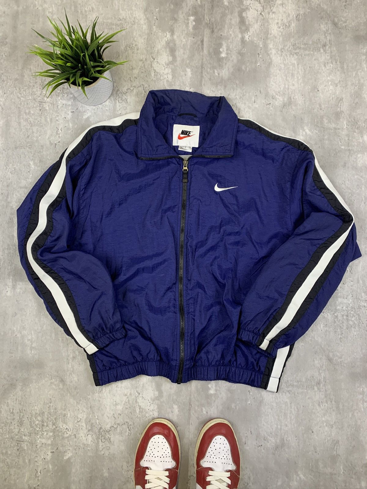 Nike Y2K Tracksuit Jacket Striped Navy Blue Black White