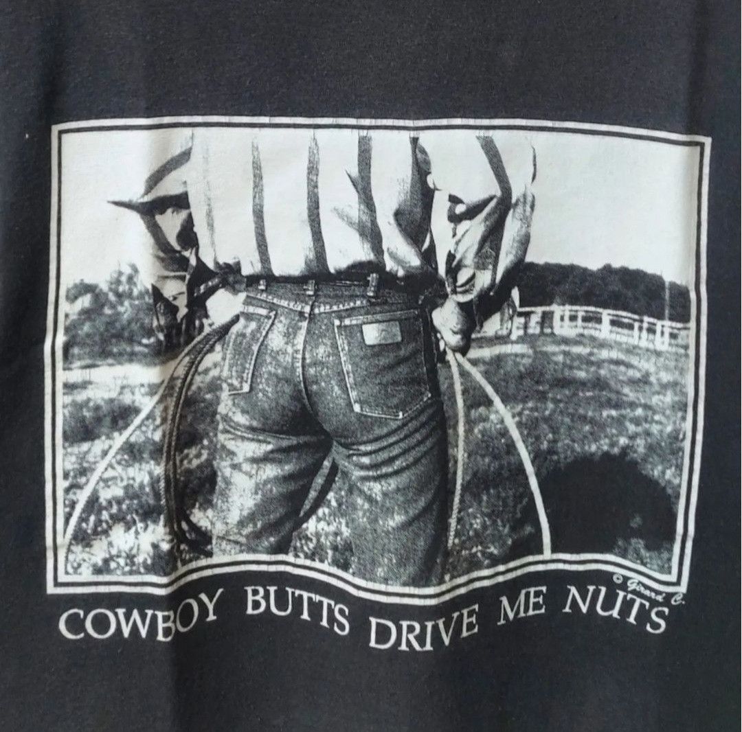 Vintage Vtg 90s Cowboy Butts Drive Me Nuts Tshirt Size US M / EU 48-50 / 2 - 3 Thumbnail