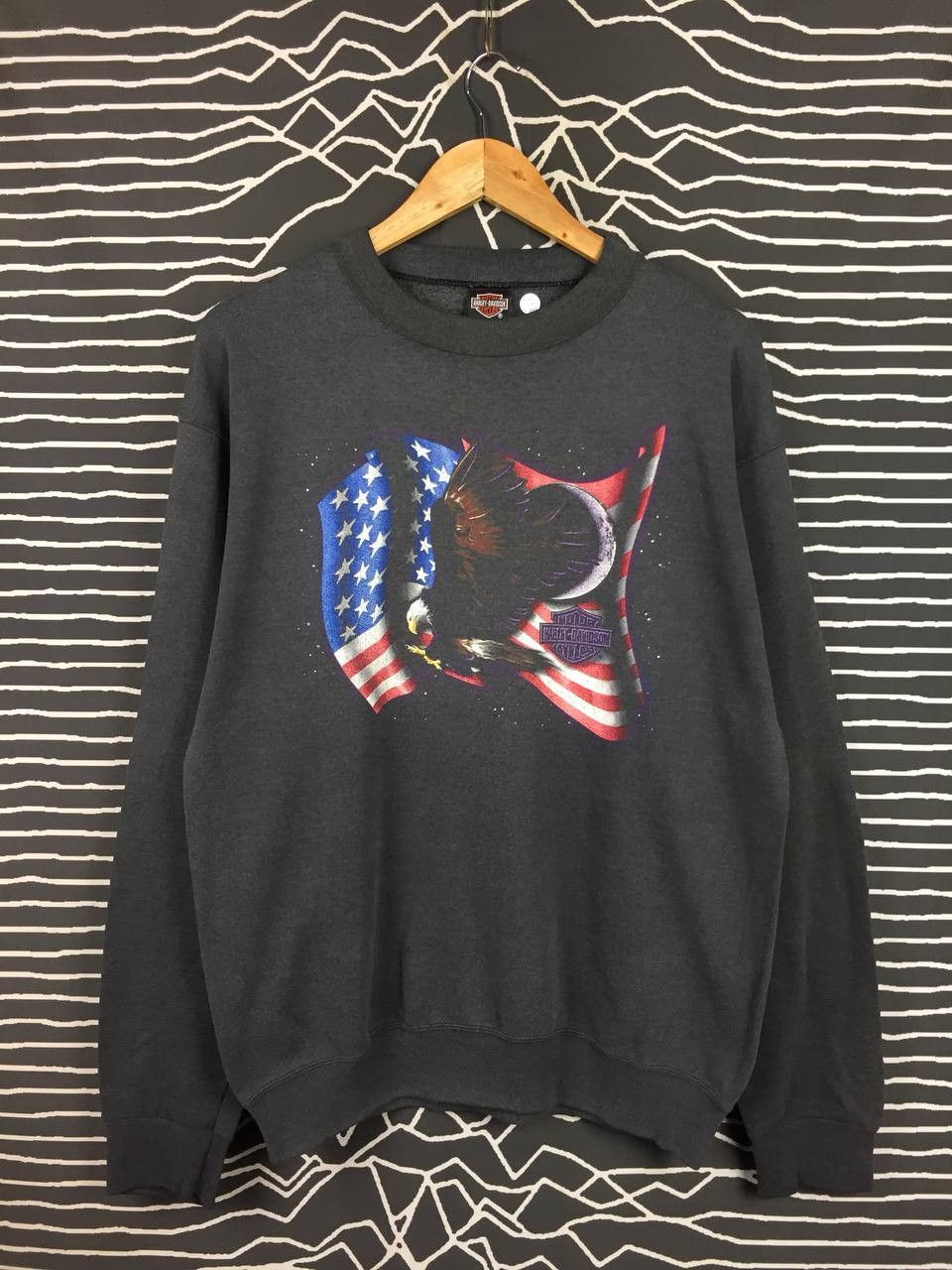 Harley Davidson Vtg 90s Harley Davidson Milwaukee Eagle Flag Sweatshirt Size US M / EU 48-50 / 2 - 1 Thumbnail