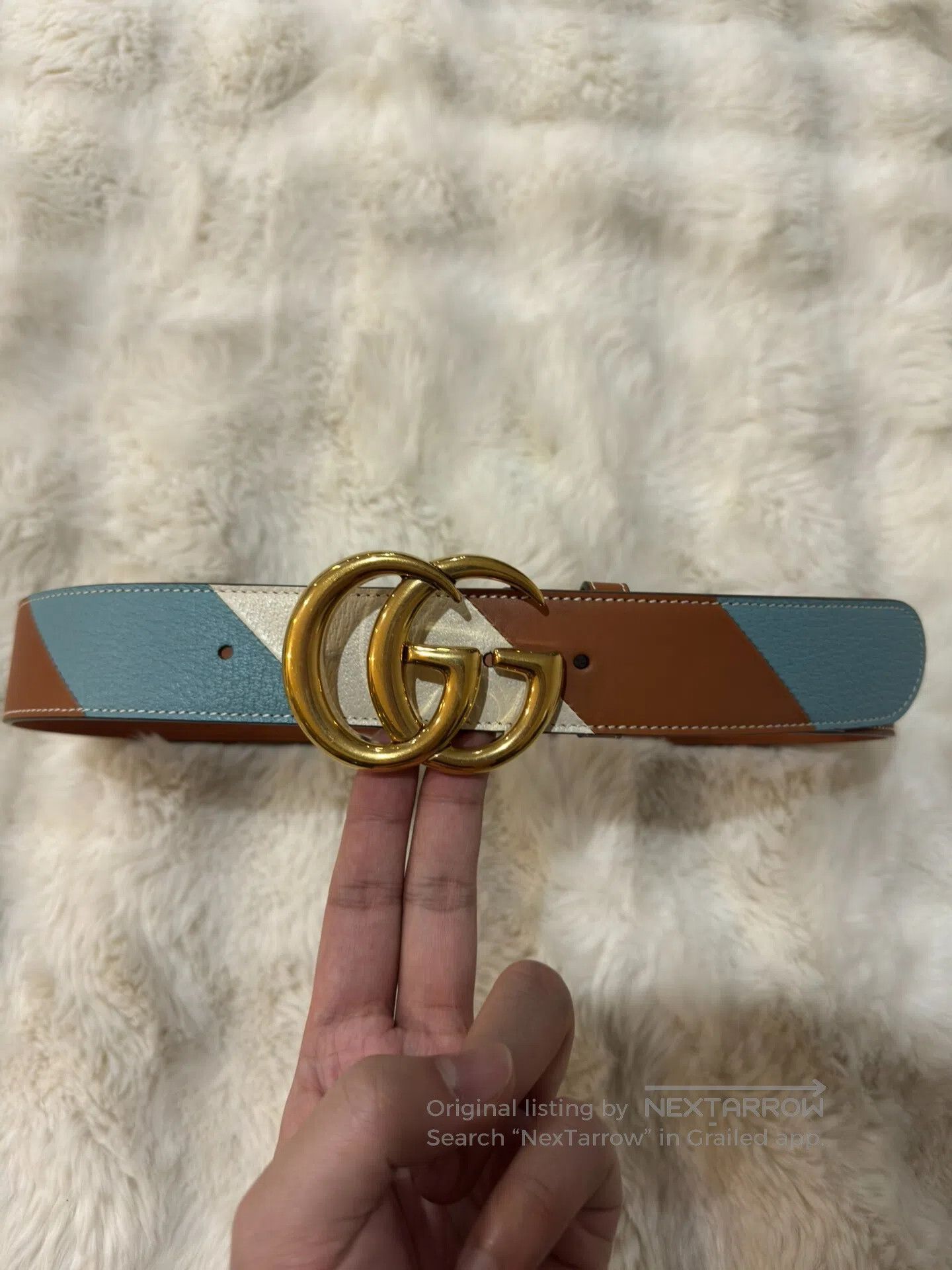 Gucci Guicci size 75 Color-blocked gold G buckle double waist be Size ONE SIZE - 1 Thumbnail