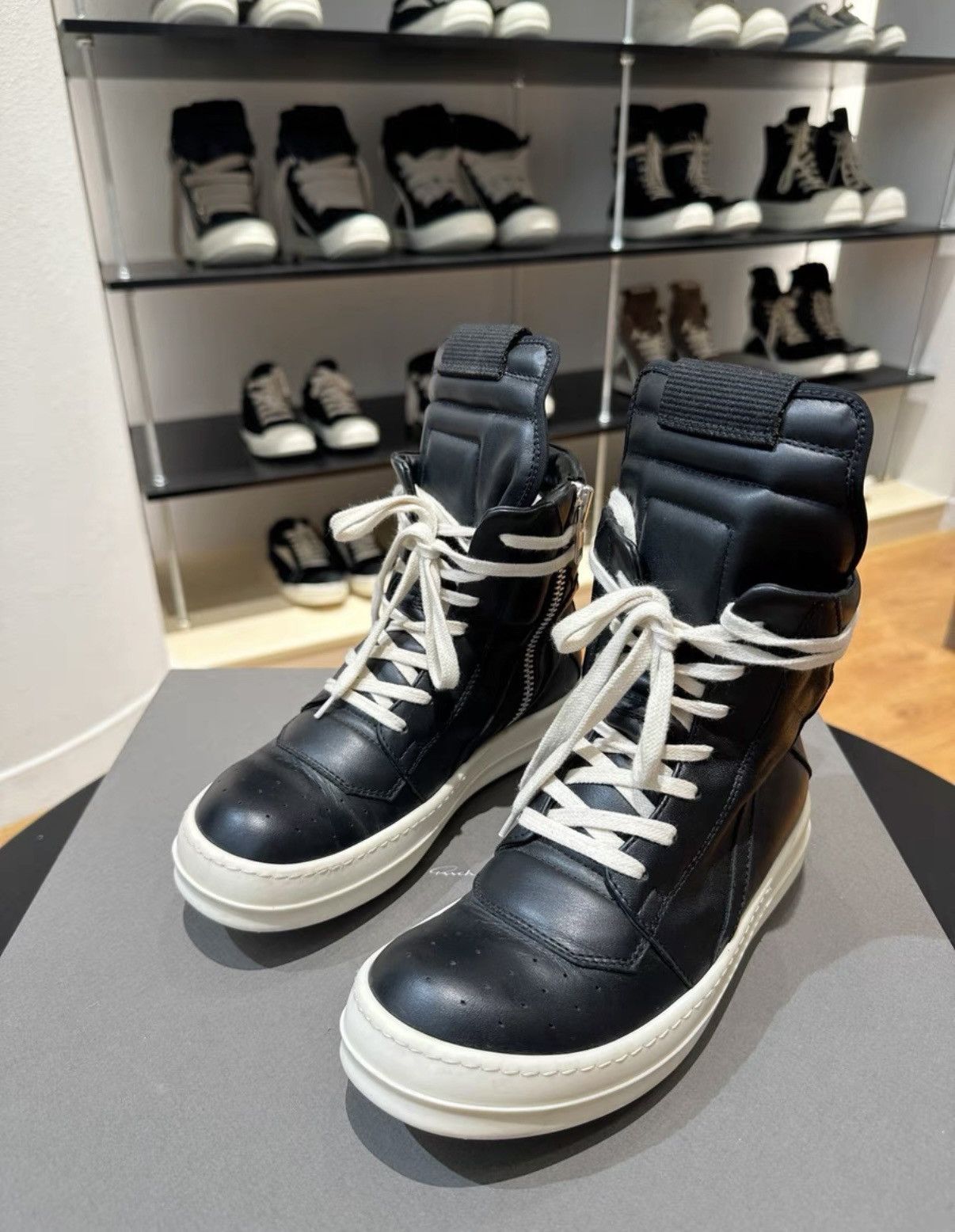 Rick Owens Rick Owens Classic Black Leather Geobasket High-Top Size US 5 / IT 35 - 3 Thumbnail