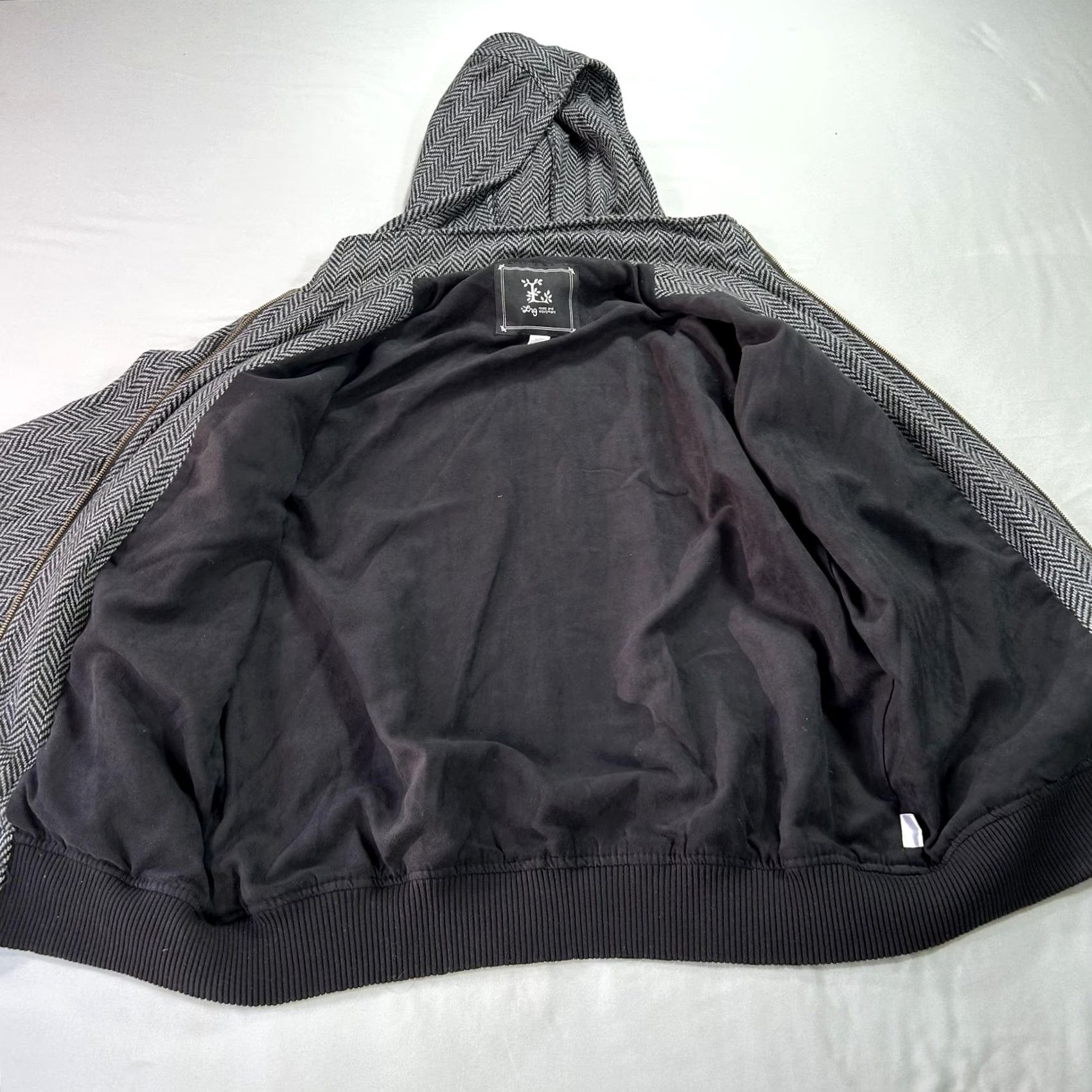 Vintage LRG Jacket Mens XL Gray Herringbone Encore Hooded Wool Blend Full Zip Streetwear Bomber Jacket Lexical Size US XL / EU 56 / 4 - 3 Thumbnail