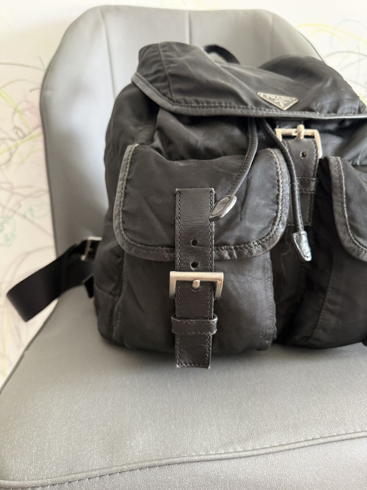 Prada Vintage Prada Black Leather Large Backpack Size ONE SIZE - 7 Thumbnail