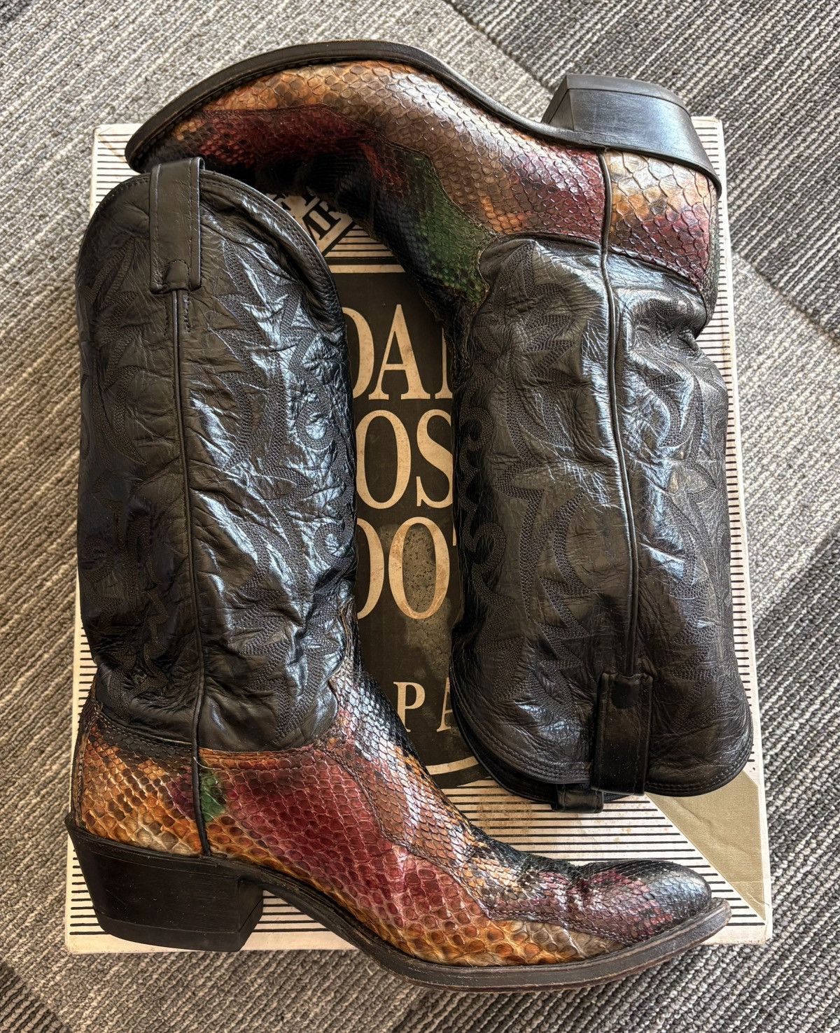 Dan Post 1970s Dan Post “Rainbow Python” Snake Skin Cowboy Boots Size US 9 / EU 42 - 1 Thumbnail