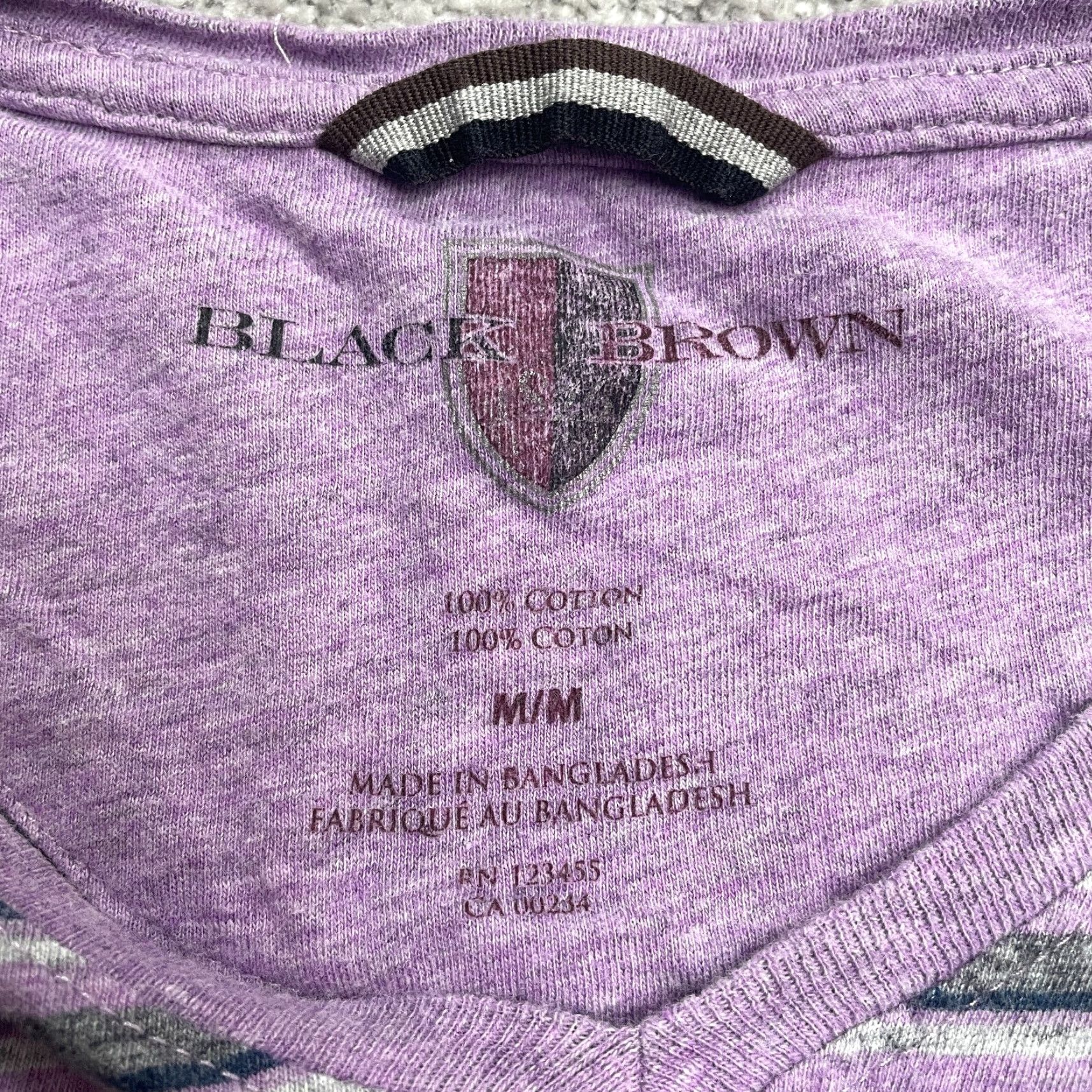 Vintage Black Brown 1826 T-Shirt Mens Medium Purple Gray Stripe V-Neck Cotton Casual Tee Size US M / EU 48-50 / 2 - 5 Thumbnail