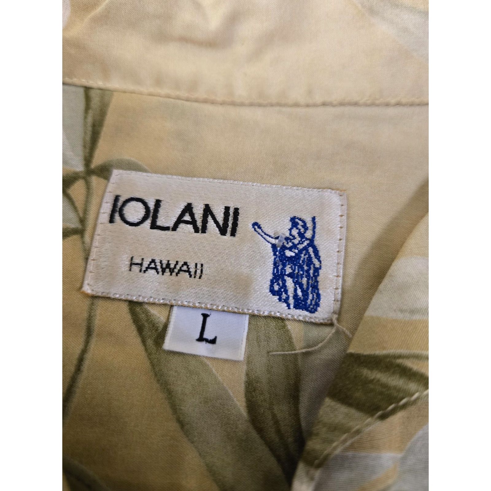 IOLANI Iolani Hawaii Shirt Mens Large Beige Green Hawaiian Aloha Camp Button Up Bamboo Shirt Size US L / EU 52-54 / 3 - 4 Thumbnail