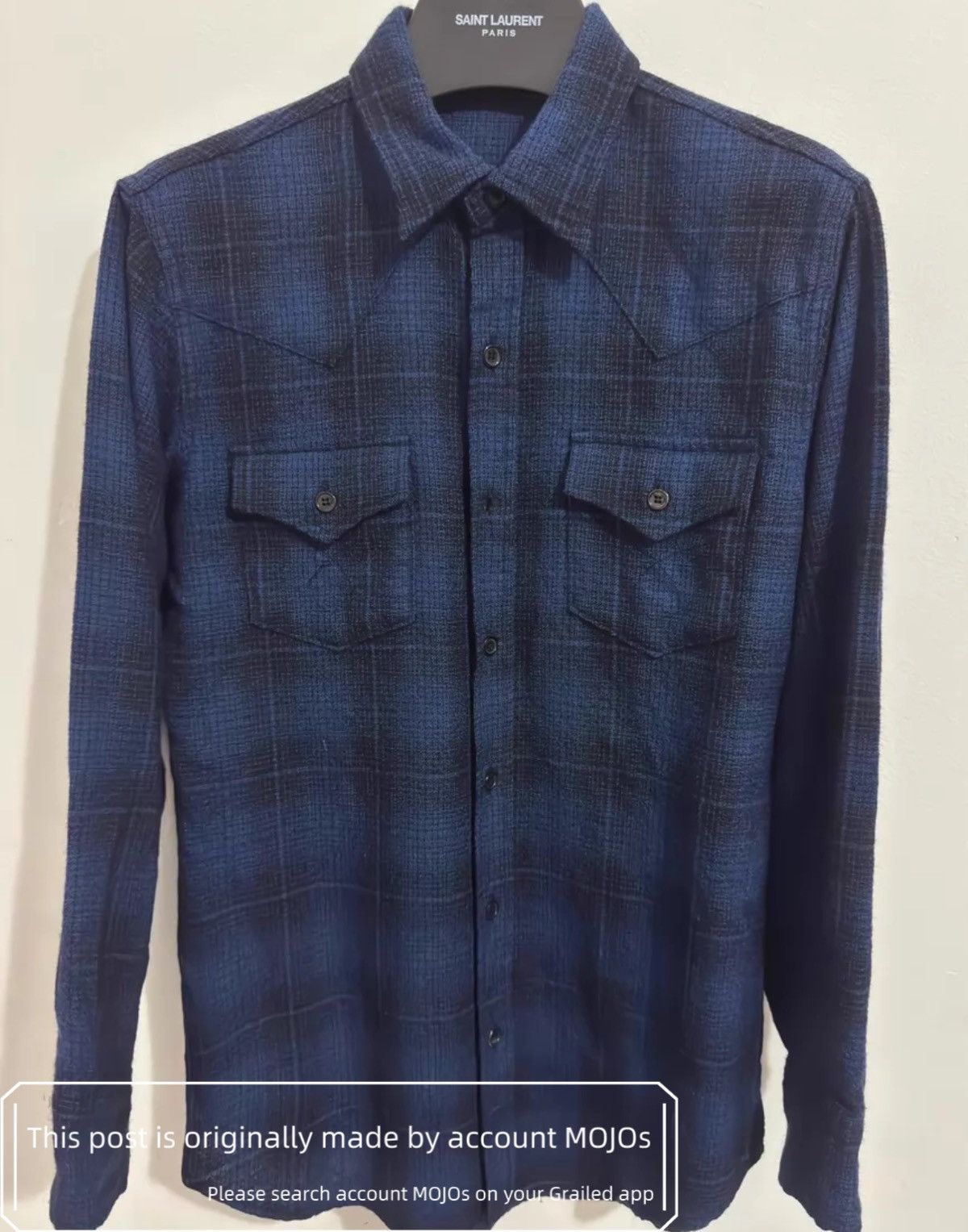 Saint Laurent Paris Sz S Saint Laurent Paris 16AW Dark Blue Plaid Shirt mojos113 Size US S / EU 44-46 / 1 - 1 Thumbnail