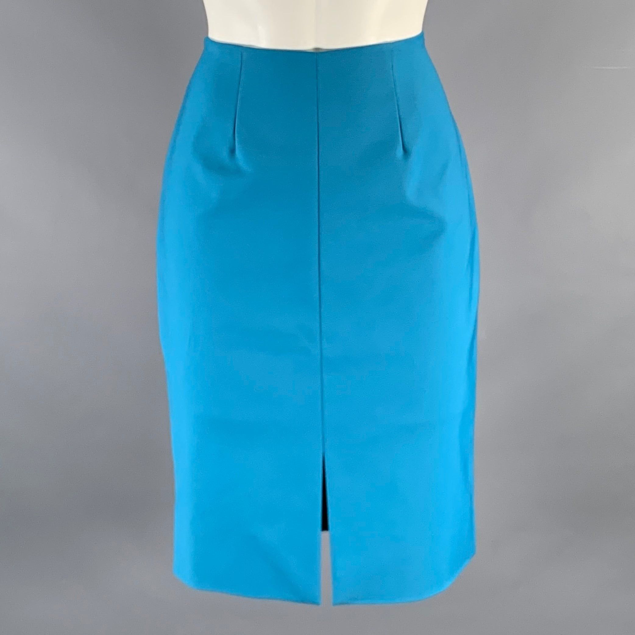 image of Lagence Blue Polyester Spandex Pencil Below Knee Skirt, Women's (Size 28)