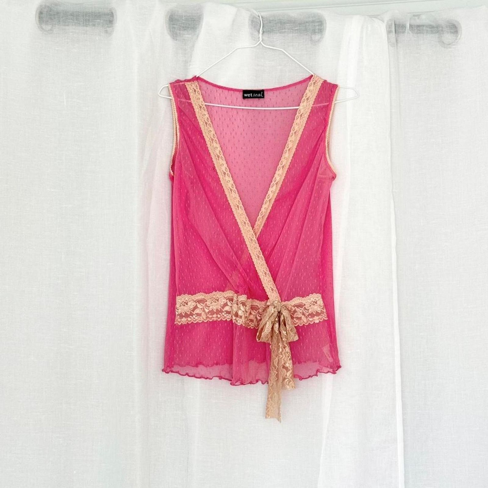 Vintage ✿ y2k sheer mesh lace wrap top wet seal ✿ Size L / US 10 / IT 46 - 1 Thumbnail