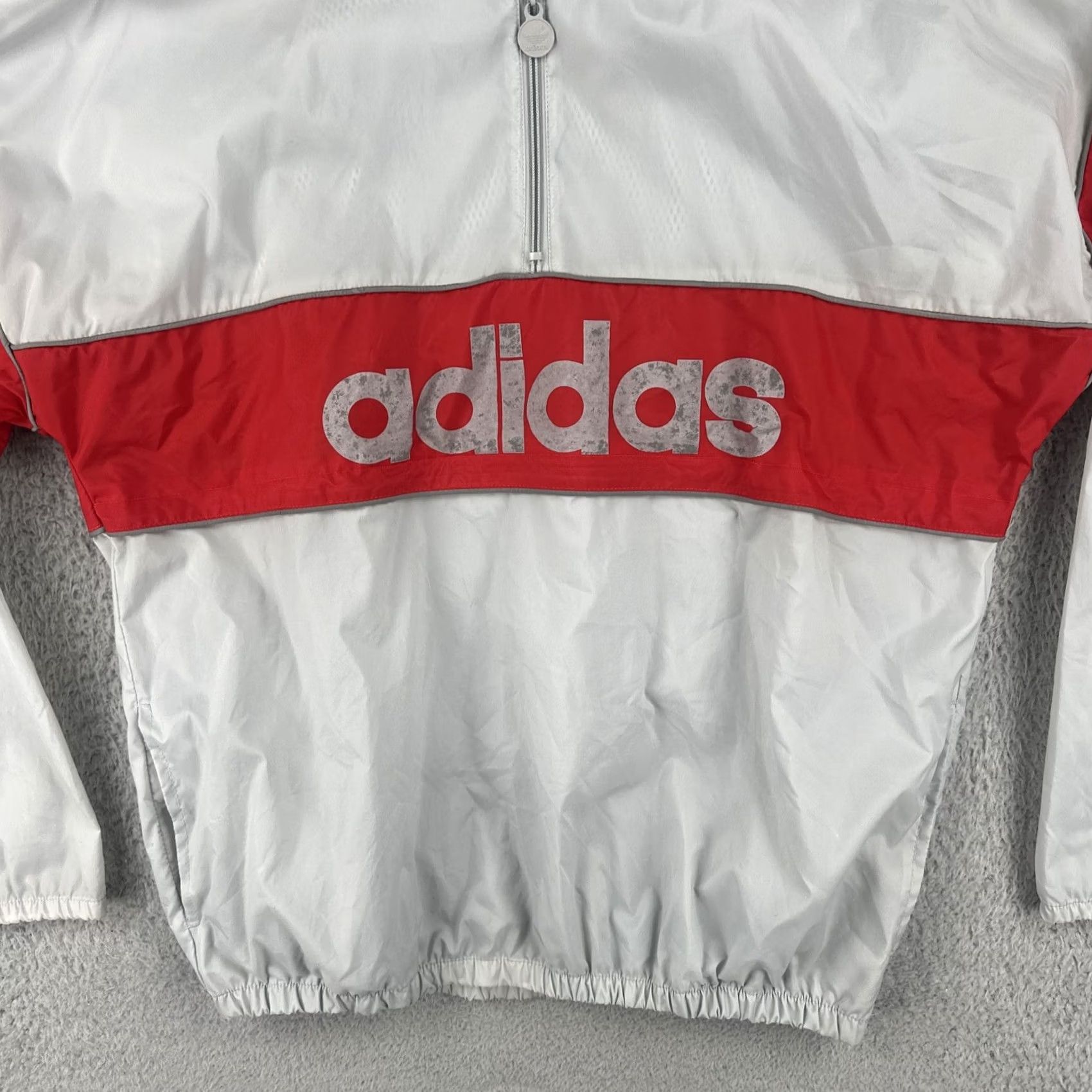 Adidas VINTAGE Adidas Windbreaker Shirt Unisex Adults M Gray 90s Big Logo Spell Out Stowaway Hood EUC Size US M / EU 48-50 / 2 - 4 Thumbnail