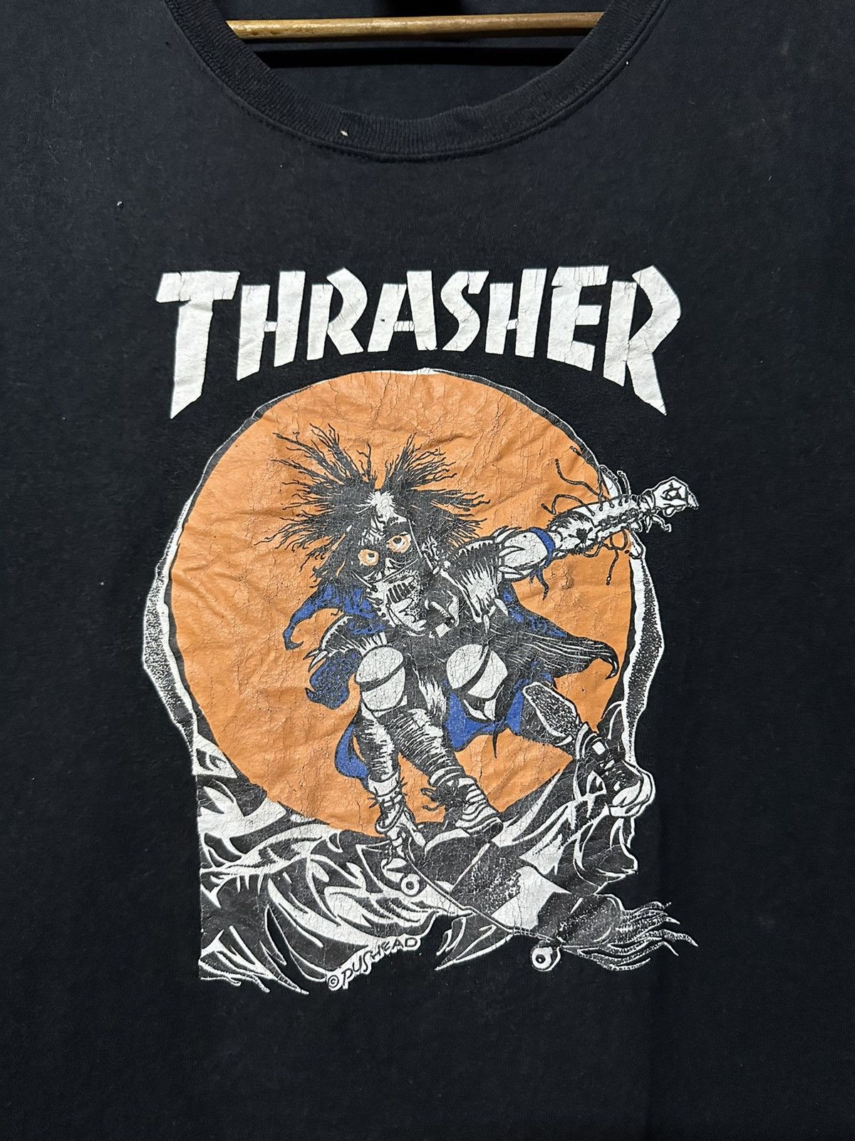 Thrasher × Vintage Vintage Thrasher Pushead Skateboard Sun Faded Tee Size US XL / EU 56 / 4 - 2 Thumbnail