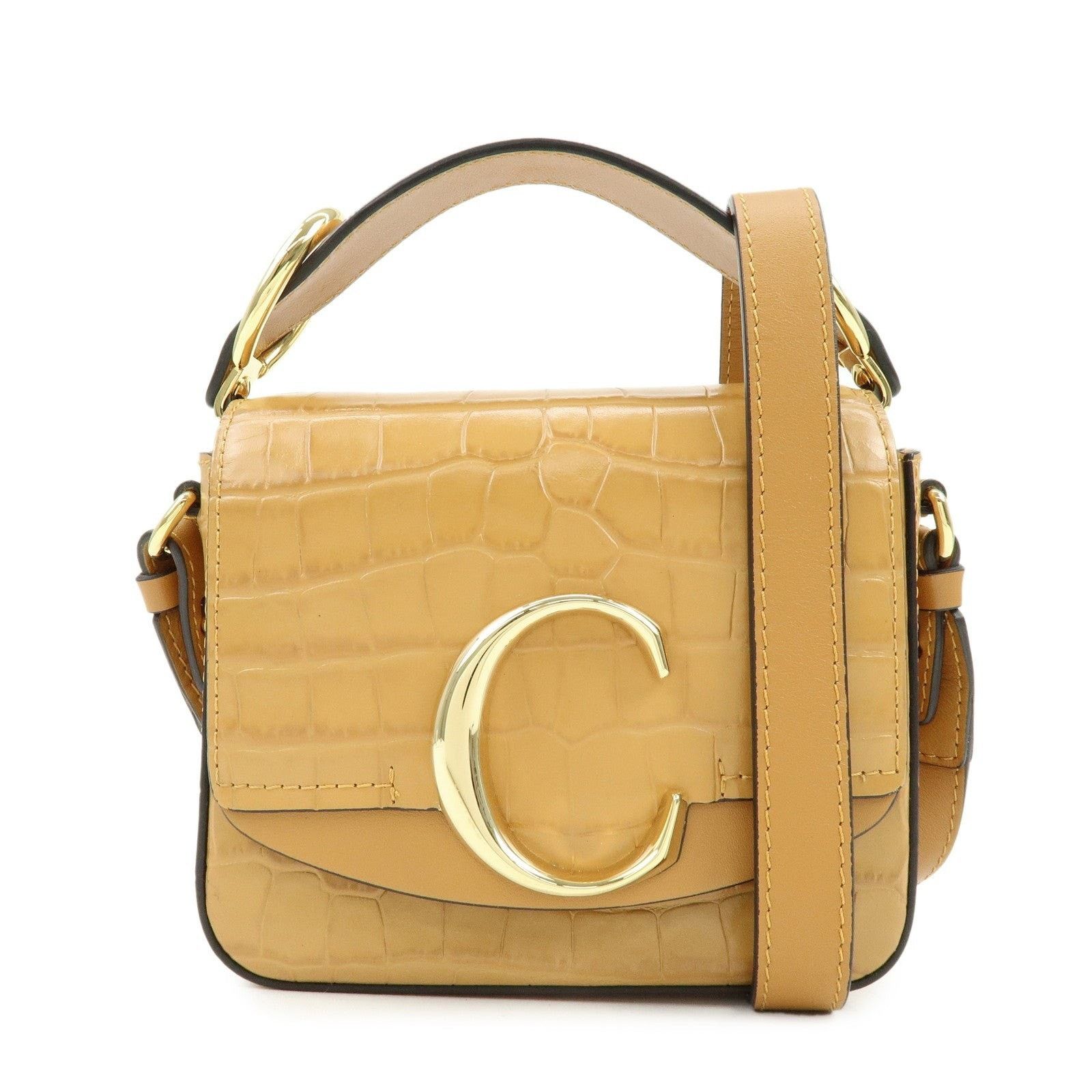 Chloe Chloe C Mini Croc-Embossed Leather Shoulder Bag Tan Size ONE SIZE - 1 Thumbnail