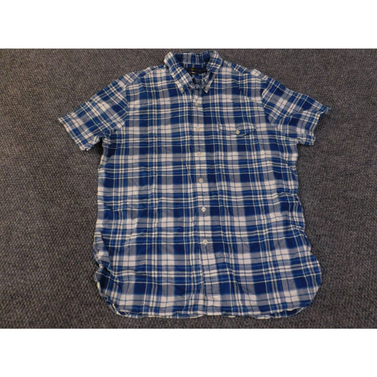 Ralph Lauren Ralph Lauren Shirt Mens Large Blue Plaid Short Sleeve Button-Up Pocket Casual Stretched Regular Collar Down Vintage No Size US L / EU 52-54 / 3 - 3 Thumbnail