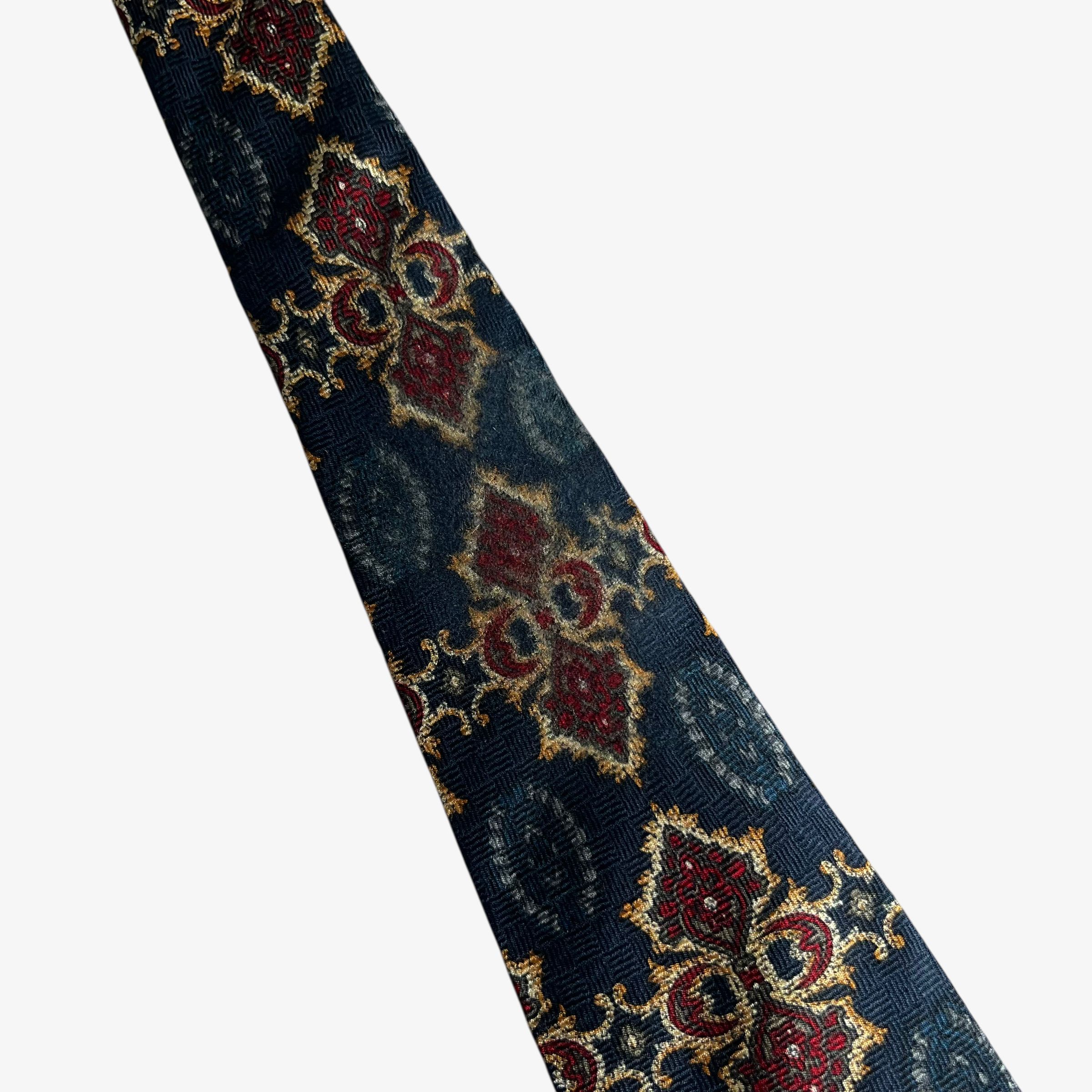 Pierre Balmain Vintage 80s Pierre Balmain Abstract Print Navy Silk Tie Size ONE SIZE - 3 Thumbnail