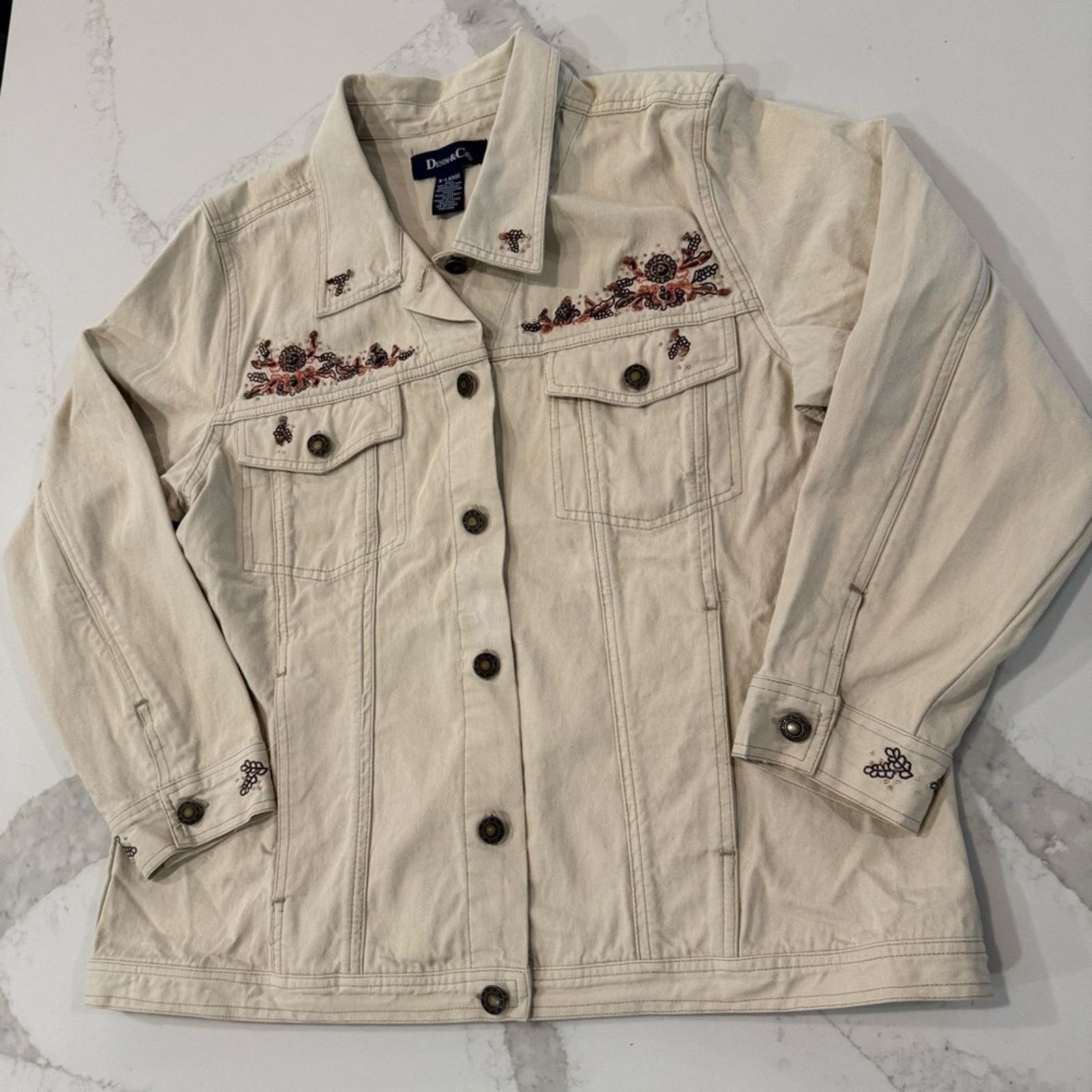 Denim & Co. Denim & Co Embroidered Beaded Denim Trucker Jacket Womens XL Size XL / US 12-14 / IT 48-50 - 2 Thumbnail