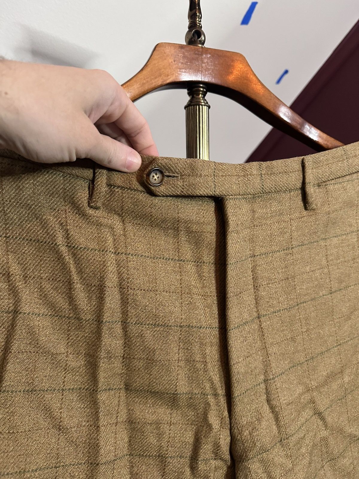 Bullock & Jones Vintage tan check heavy wool Italian cuffed pants Size US 35 - 4 Thumbnail
