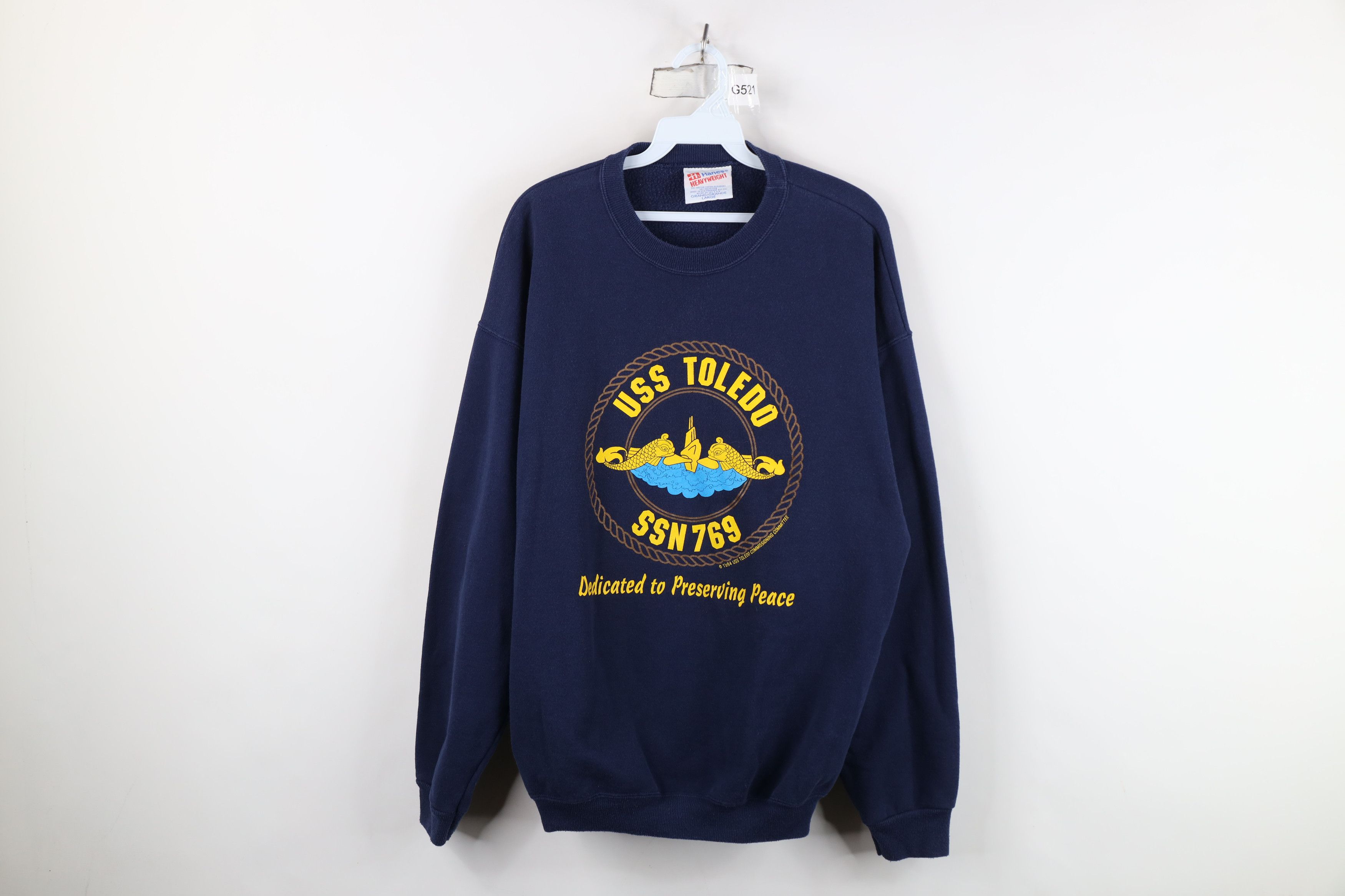 Vintage Vintage 90s Spell Out SSN 769 USS Toledo Sweatshirt Blue USA Size US L / EU 52-54 / 3 - 1 Thumbnail
