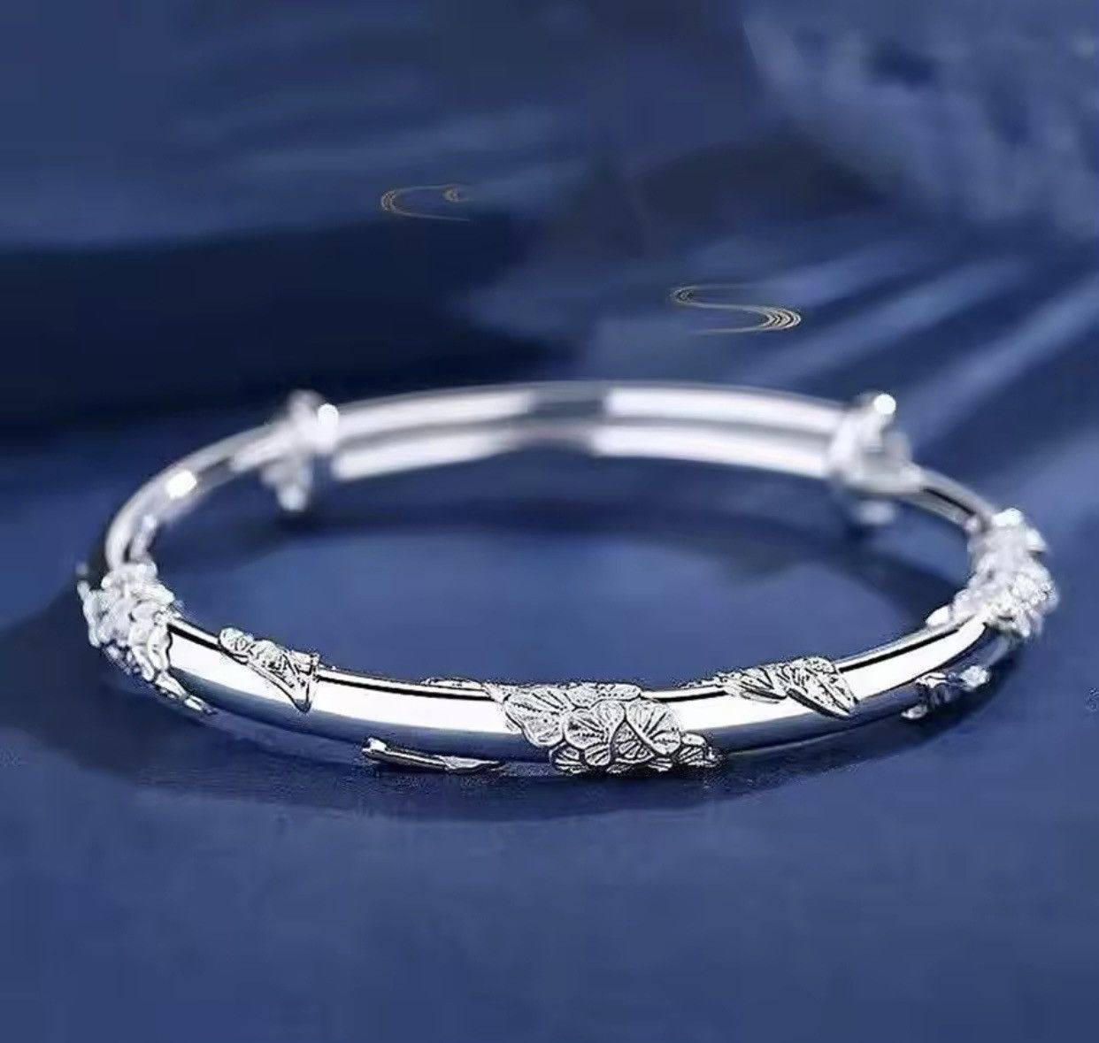 Jewelry × Sterling Silver 925 sterling silver blooming flowers bracelet Bangle Size ONE SIZE - 1 Thumbnail