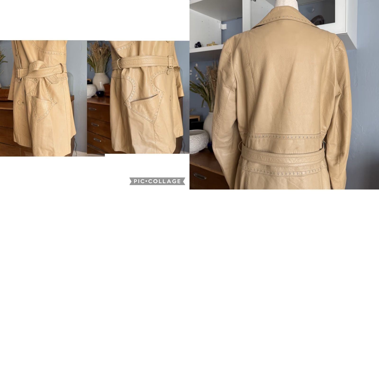 Vintage VINTAGE Leda Spain Gropper Leather Coat Jacket Beig e Belted Trench 1970s M/L Coat Mens Womens Size M / US 6-8 / IT 42-44 - 9 Thumbnail