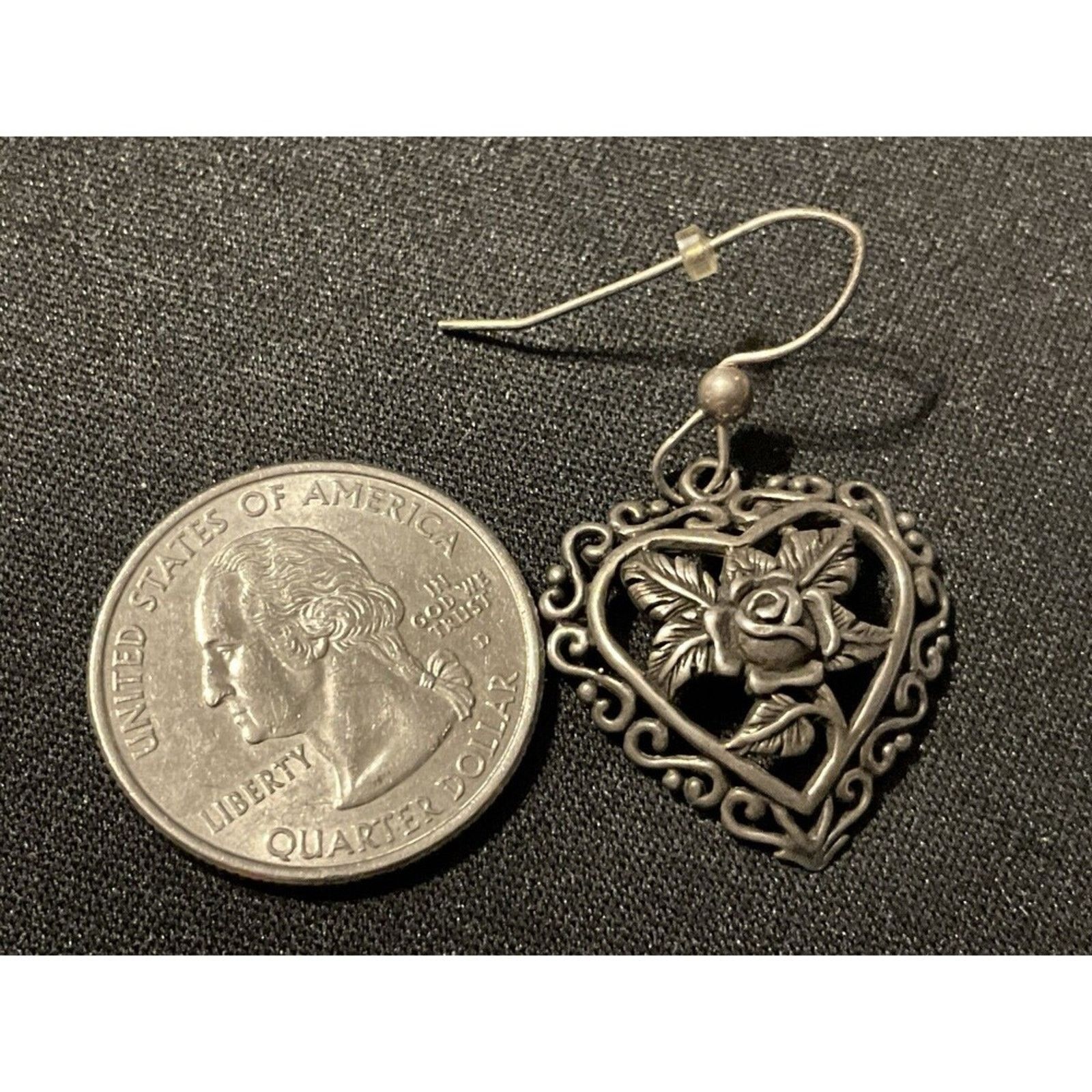 Other 925 Sterling Silver Fish Hooks Floral Heart Earrings Size ONE SIZE - 3 Thumbnail
