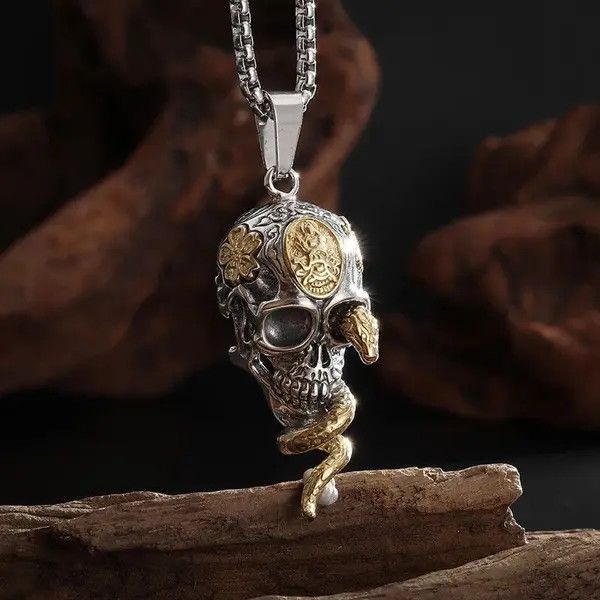 VIBE Gothic Snake Demon Skull Necklace Size ONE SIZE - 1 Thumbnail
