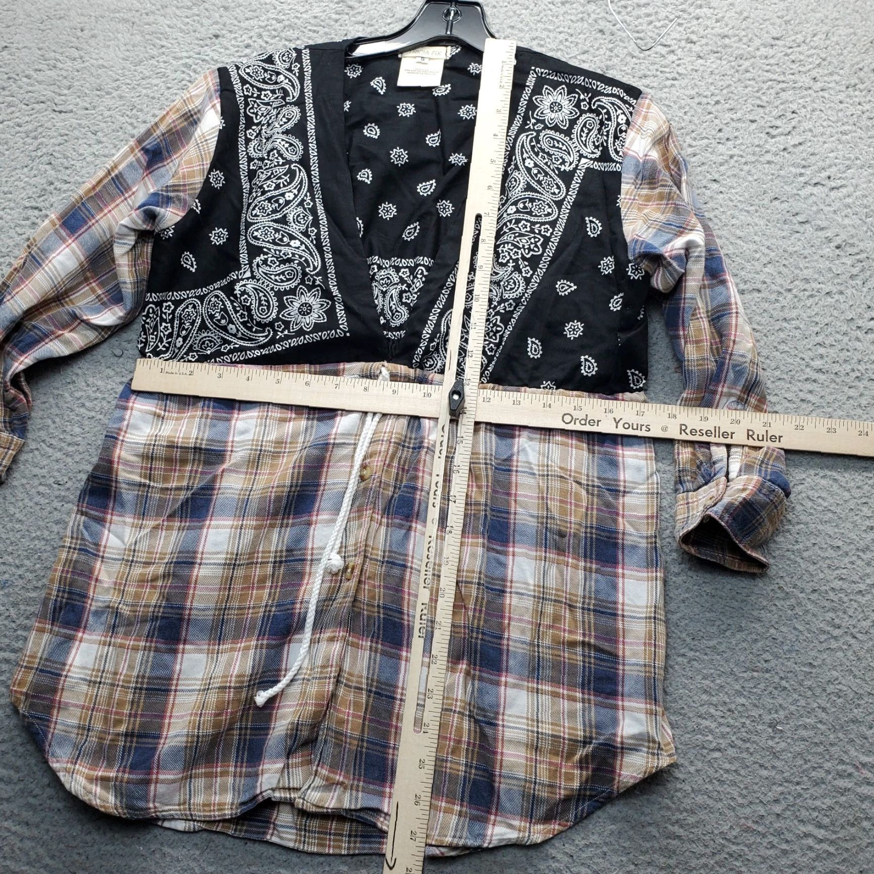 Vintage Tricia Fix Blouse Womens Size S Multi Plaid Paisley Upcycled Mixed Media Drawstring Shirt Size S / US 4 / IT 40 - 3 Thumbnail