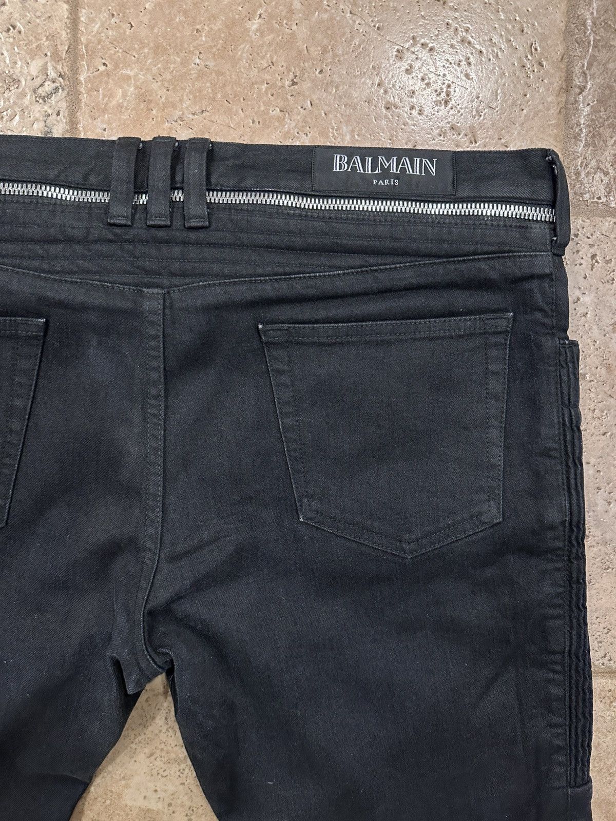 Balmain Balmain Double Zipper Black Wax Paneled Moto Biker Denim Size US 36 / EU 52 - 10 Thumbnail