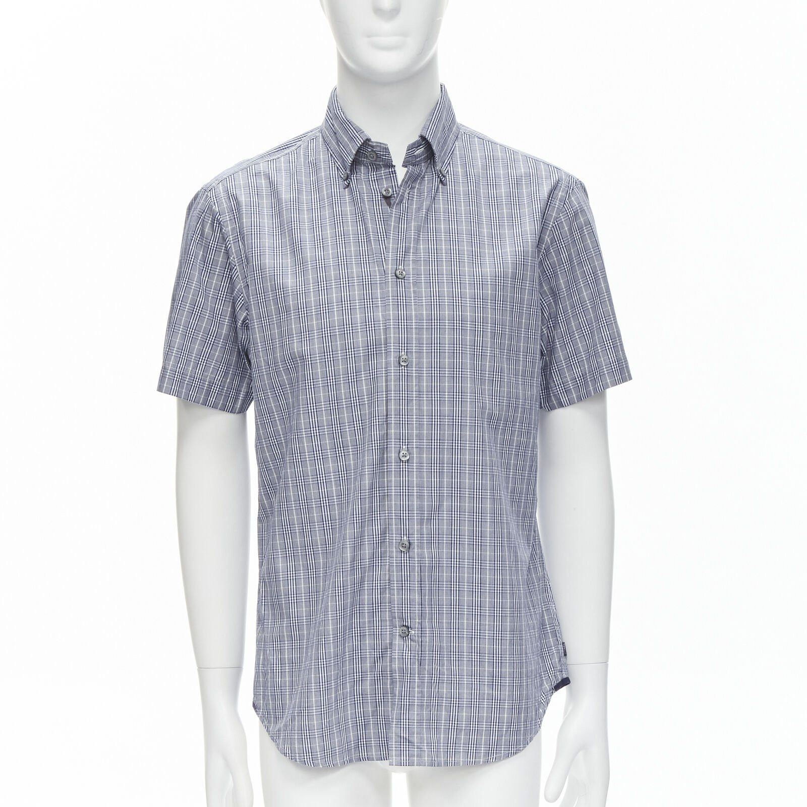 Ermenegildo Zegna new ERMENEGILDO ZEGNA SPORT cotton silk grey blue white check slim fit shirt M Size US M / EU 48-50 / 2 - 1 Thumbnail