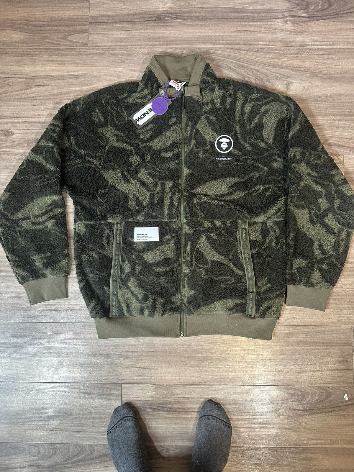 image of Aape Now Fleece Jacket in Green, Men's (Size XL)