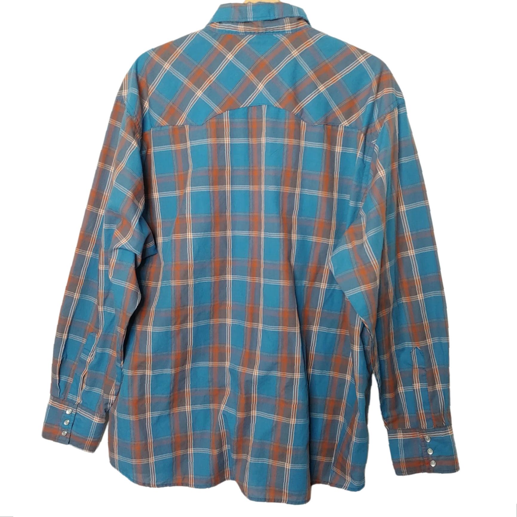 Wrangler VINTAGE Wrangler Wrancher Shirt Men 2X Pearl Snap Western Blue White Plaid Long Sleeve Size US XXL / EU 58 / 5 - 2 Thumbnail