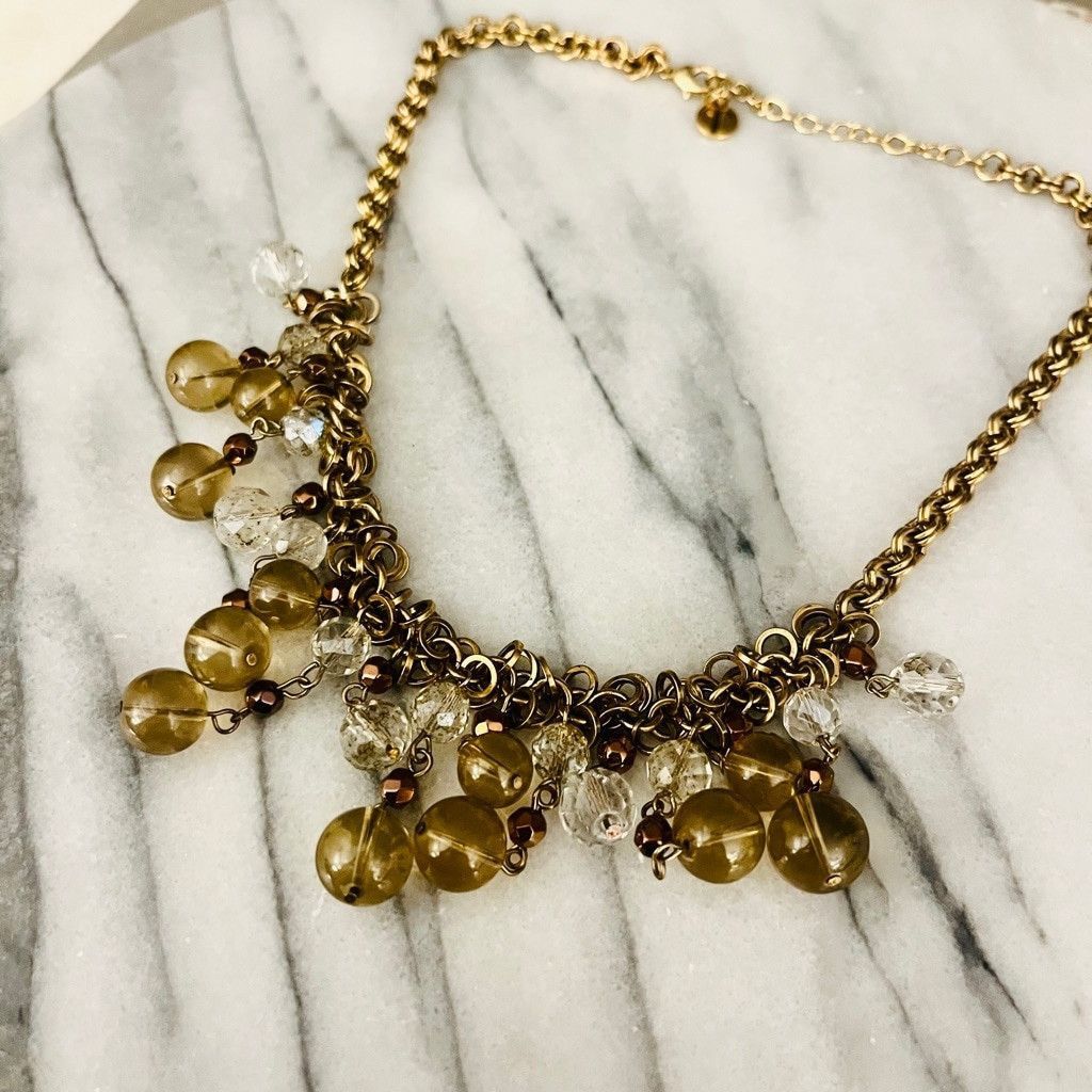 Talbots Talbots Glass Beaded Necklace Smoky Gray Clearly Beads Gold Size ONE SIZE - 4 Thumbnail