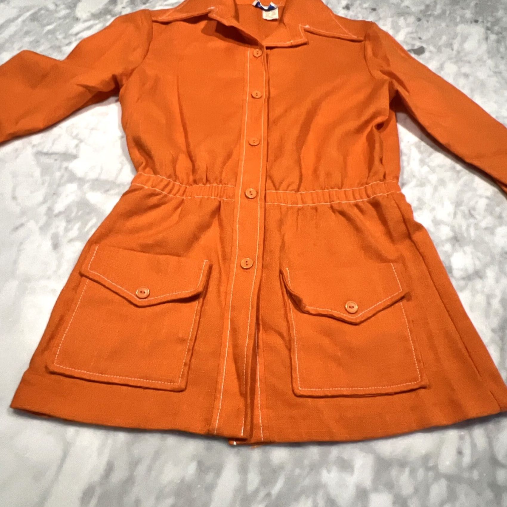 Sears VINTAGE Sears Womens Jacket Top Orange 10 Polyester Rayon 70’s Style 3183 Button Long Sleeve Mid-Length Womens Size L / US 10 / IT 46 - 5 Thumbnail