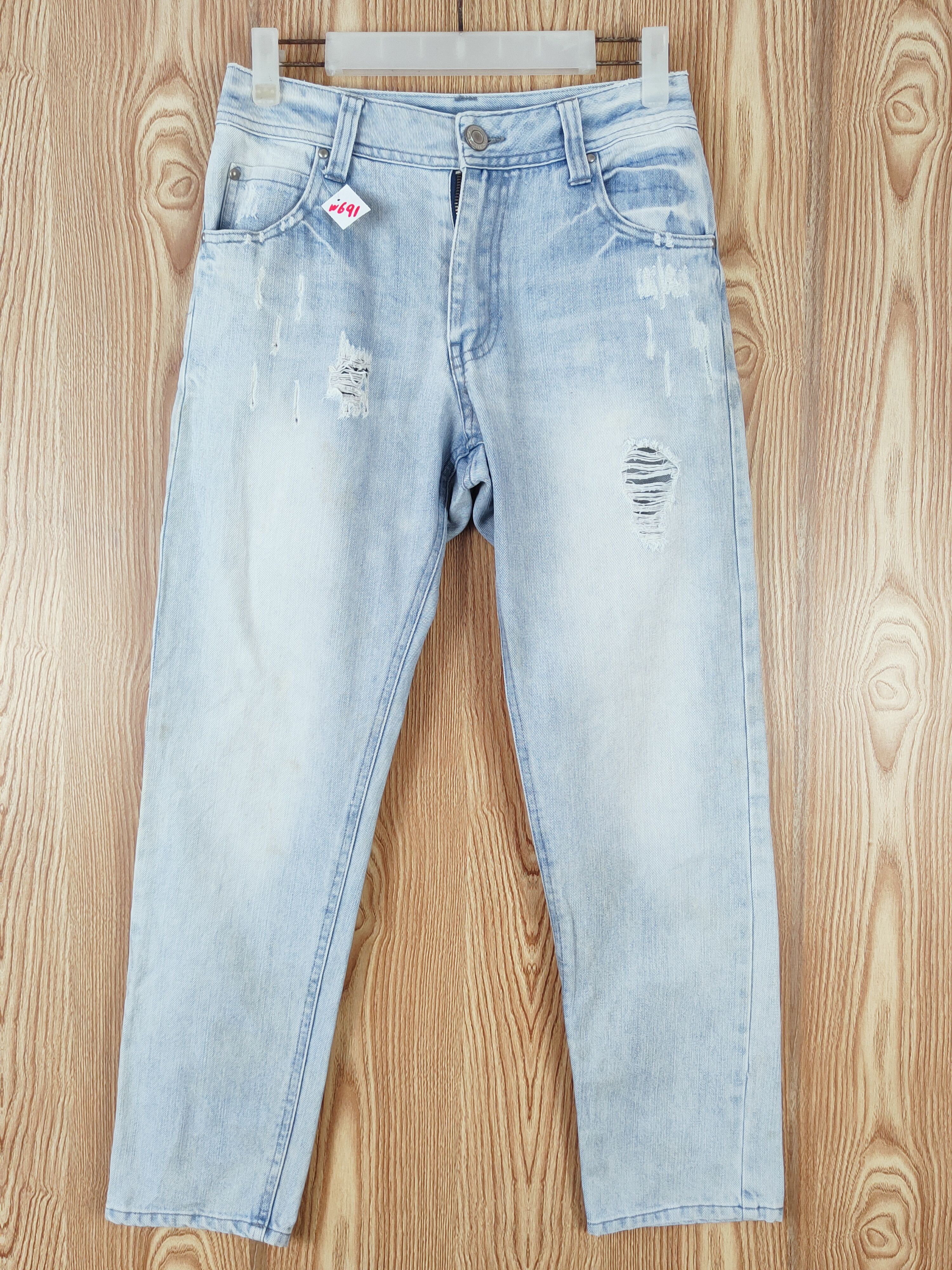 One Way Blue Faded Distressed Ripped Jeans #W691