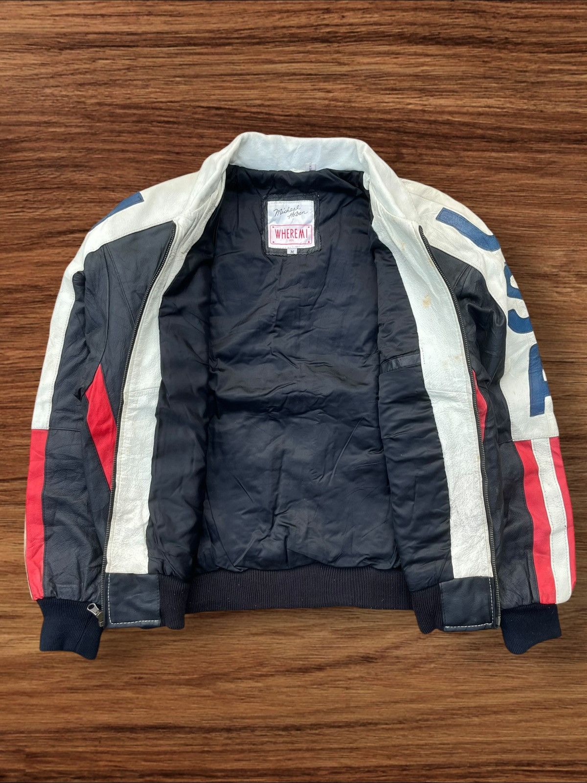 Michael Hoban × Vintage Vintage Michael Hoban Wheremi USA Big Flag Leather Jacket Size US L / EU 52-54 / 3 - 6 Thumbnail