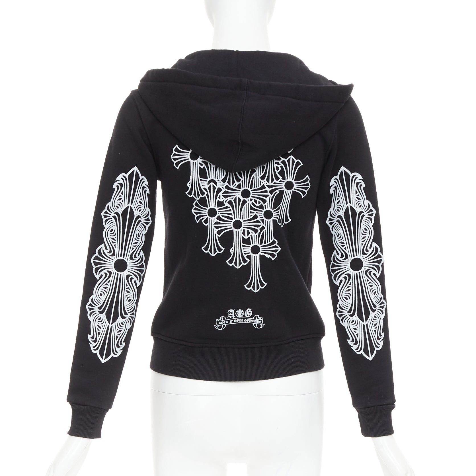 A&G Rock n Roll Couture Amal Guessou black 925 sterling silver dagger zip crop hoodie S