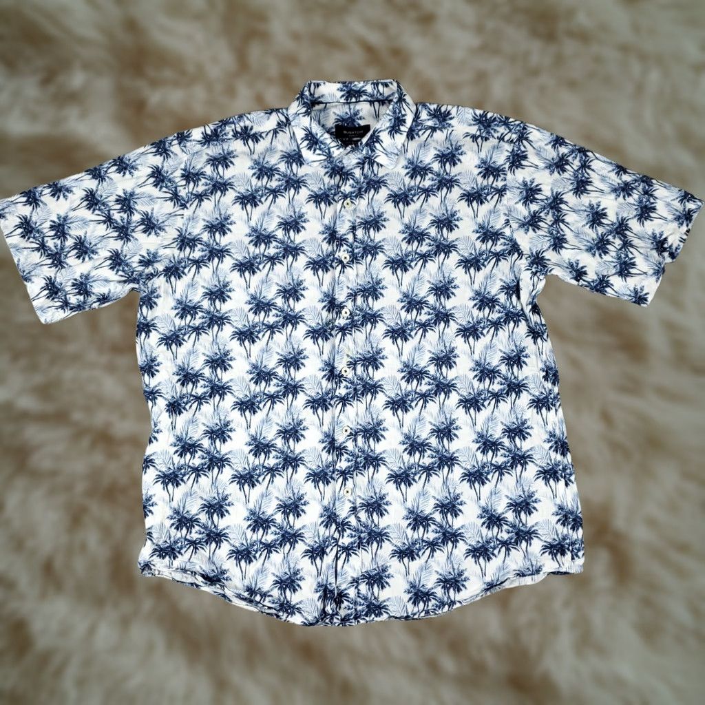 BUGATCHI Bugatchi Uomo Shirt Mens XL Blue Palm Tree Print Linen Cotton Button Up Short Sleeve Size US XL / EU 56 / 4 - 1 Thumbnail