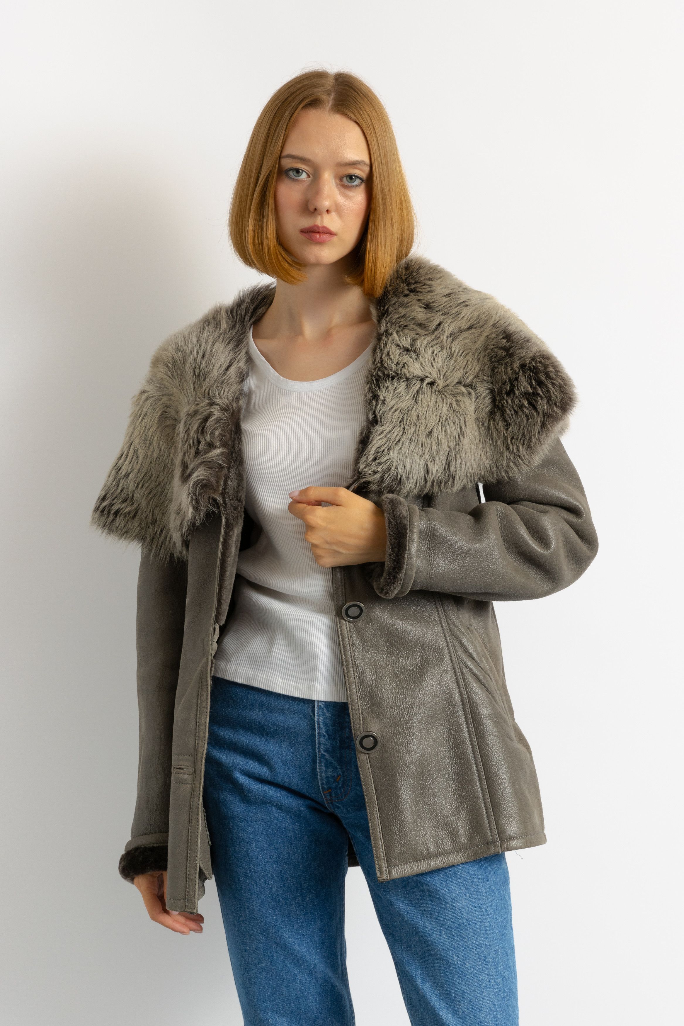 Vintage Women Sheepskin Leather Coat 80s, Size M 5926 Size M / US 6-8 / IT 42-44 - 3 Thumbnail