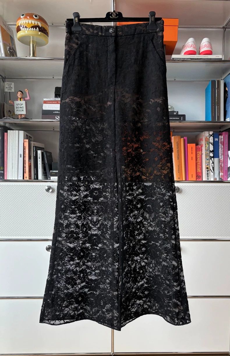 Chanel Black lace diamond buckle wide-leg trousers