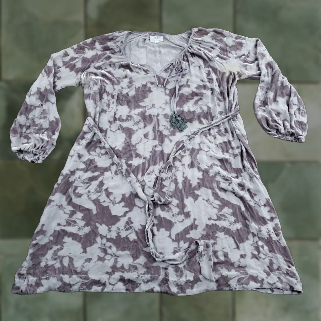 Johnny Was Johnny Was Jade Isla Peasant Mini Dress Womens L Gray Velvet Long Sleeve Size L / US 10 / IT 46 - 1 Thumbnail