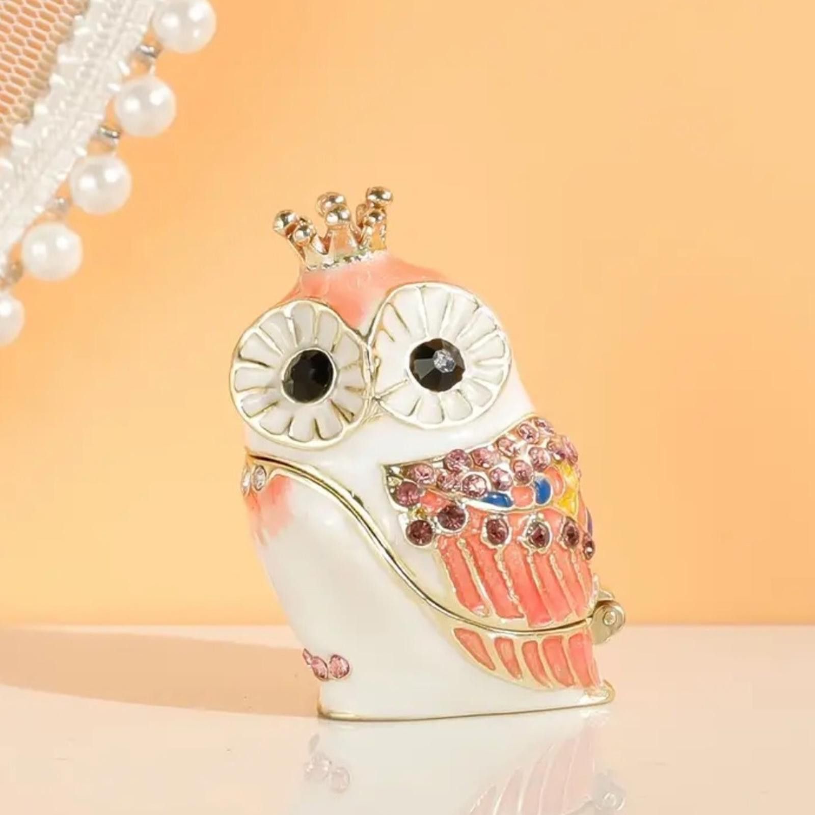 Designer Crystal Encrusted Owl Ring Box - Pink and Gold Enamel Size ONE SIZE - 1 Thumbnail