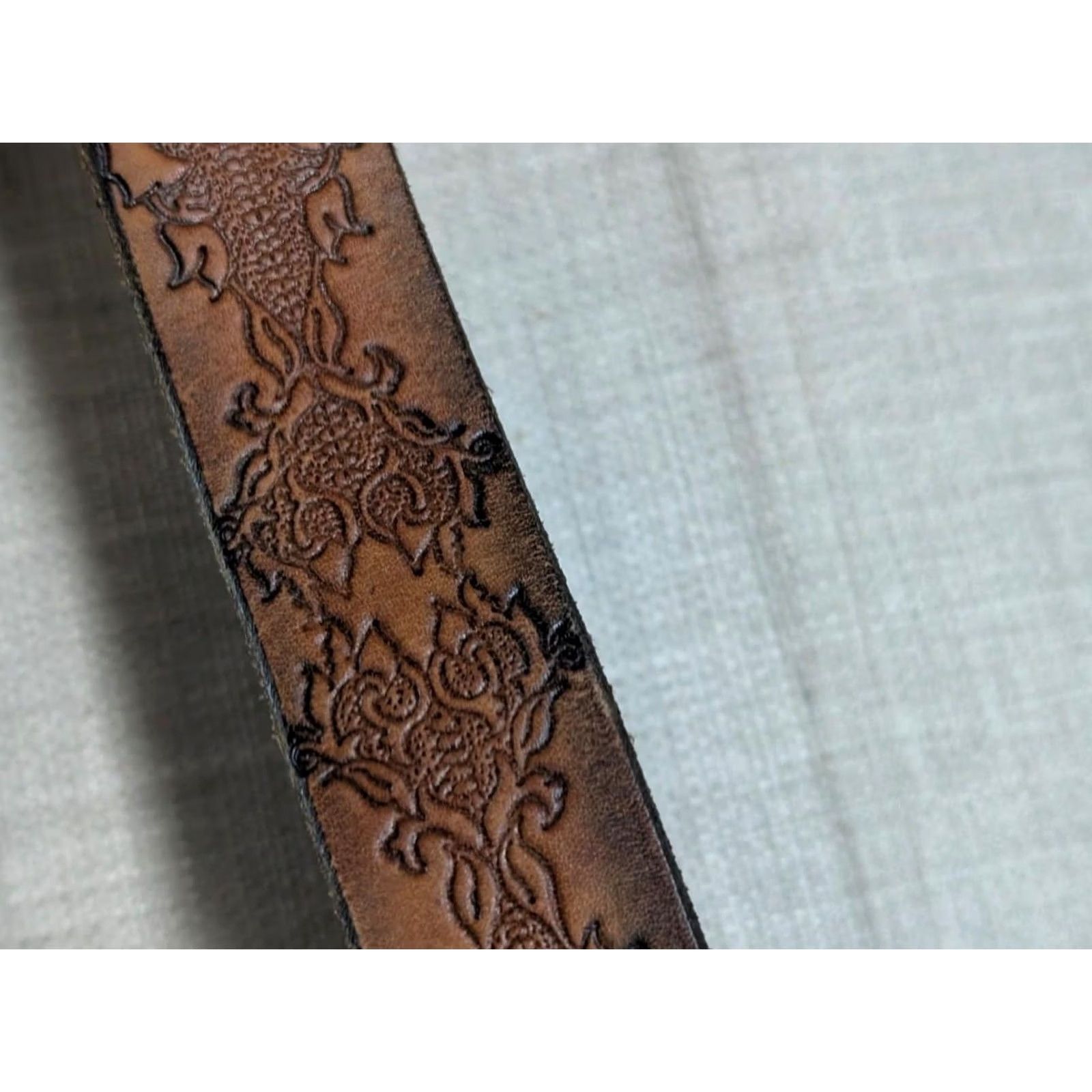 Vintage VINTAGE leather belt 1-1/4" full grain cowhide brown western belt Men 46 Southwestern patina buckle snaps Cowboy Rodeo 46 Mens Size 46 - 6 Thumbnail