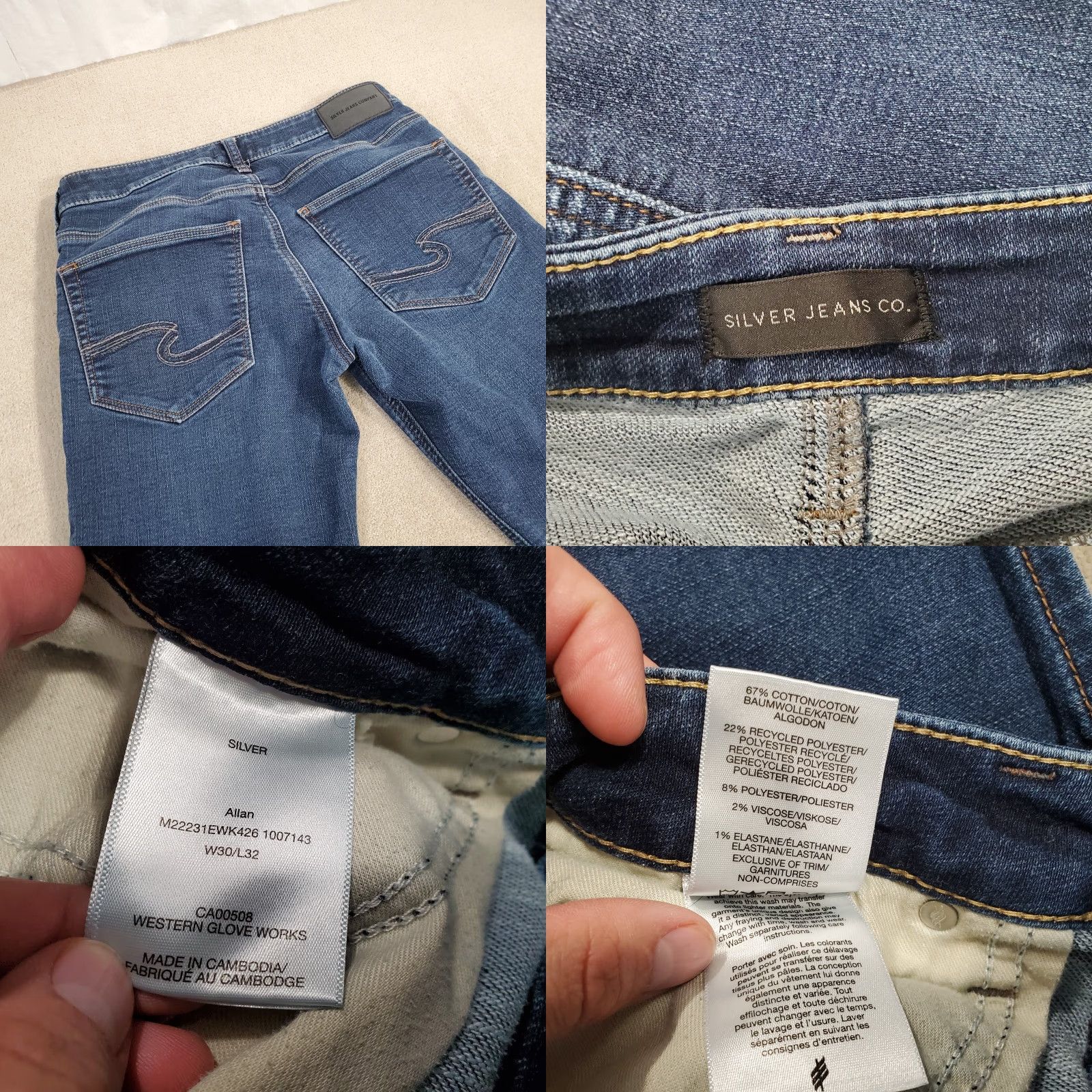 Silver Jeans Co. Silver Jeans Mens Jeans 30x32 Blue Allan Straight Denim Dark Wash - Logo Pockets, Regular Fit, Cotton, Vintage: No, Size 30, Inseam 32, - Mens Size US 30 / EU 46 - 8 Thumbnail