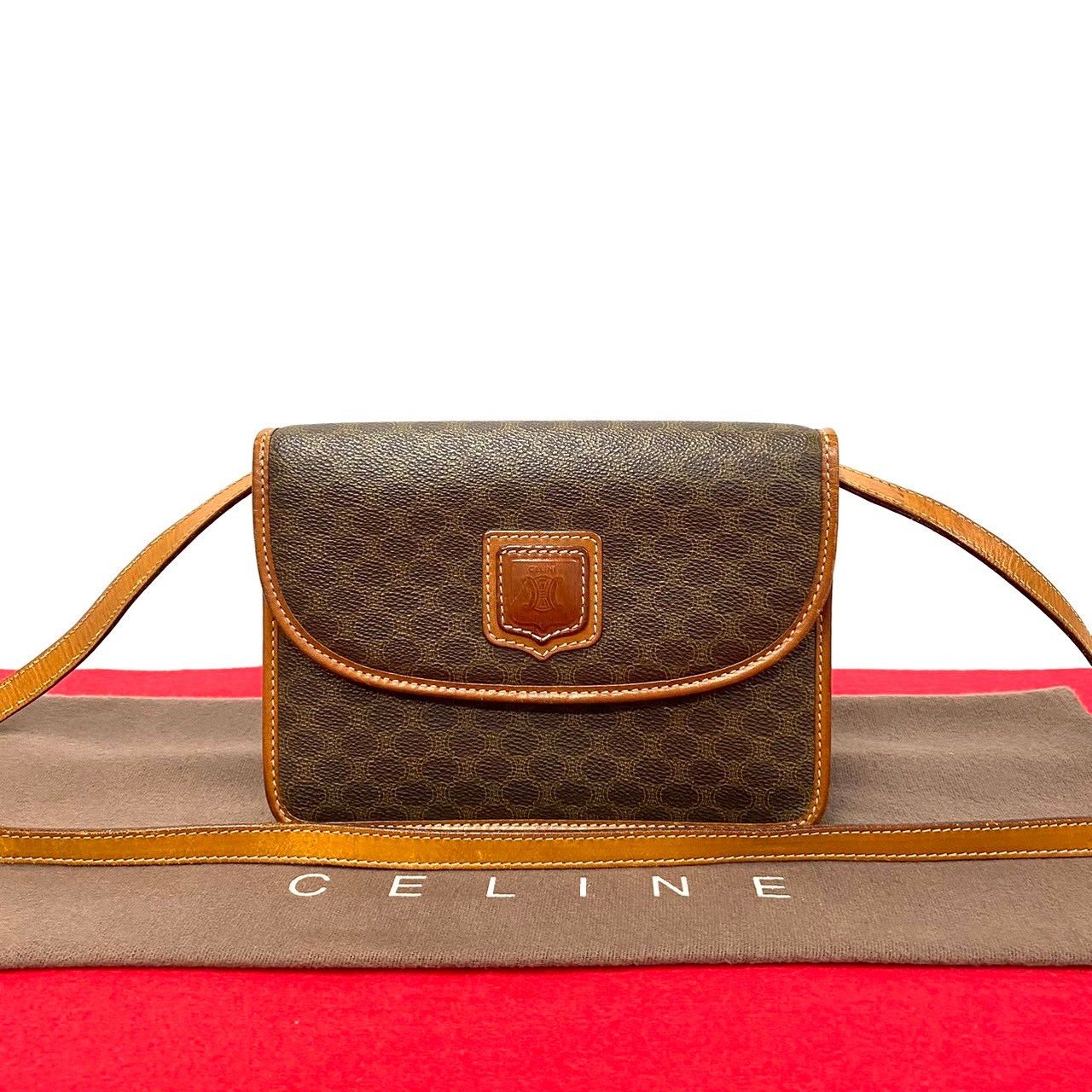 image of Celine Macadam Canvas Crossbody Bag in Brown, Women's