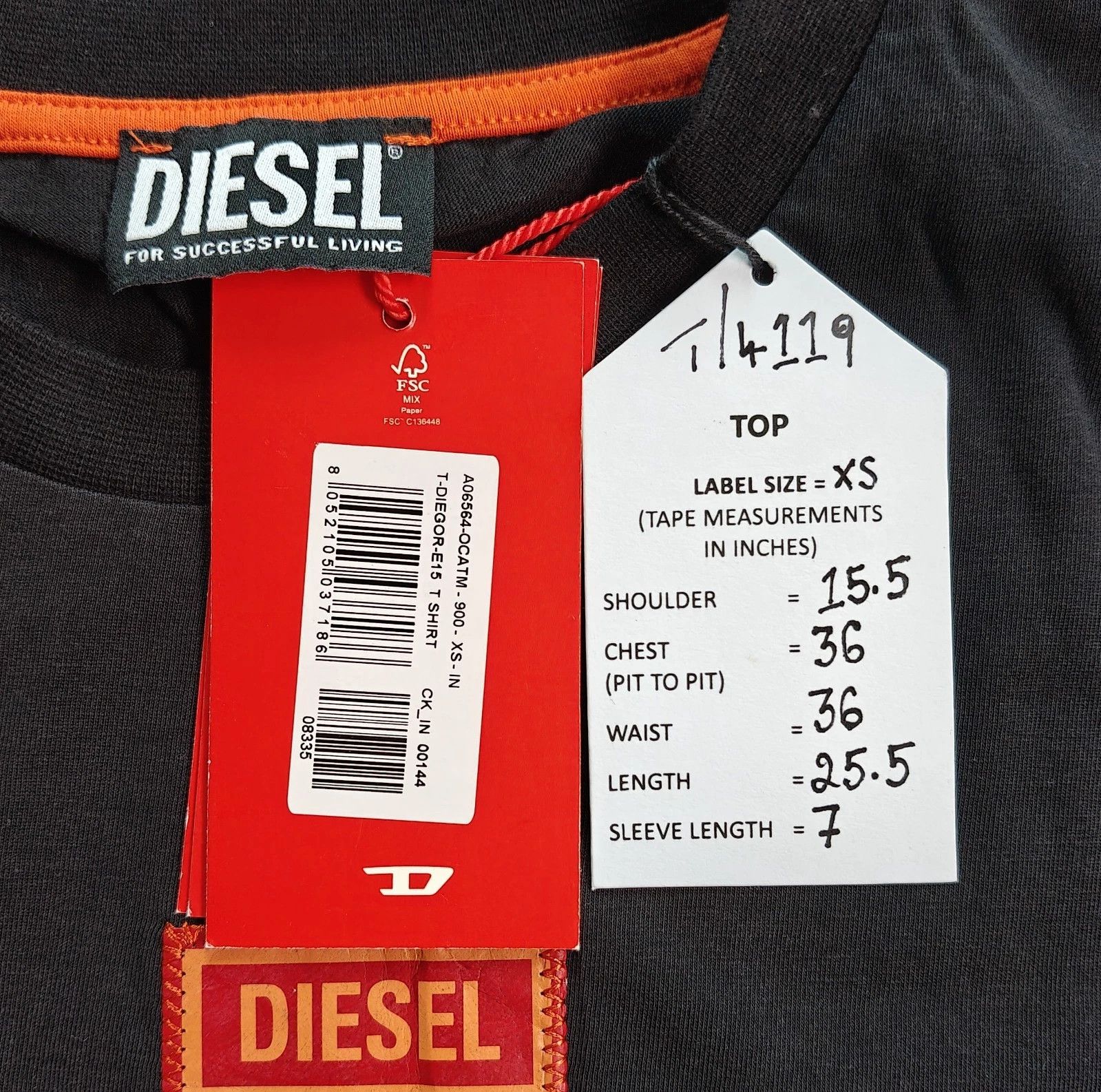 Diesel DIESEL Black T-Shirt With Logo Patch T 4119 Size US XS / EU 42 / 0 - 5 Thumbnail
