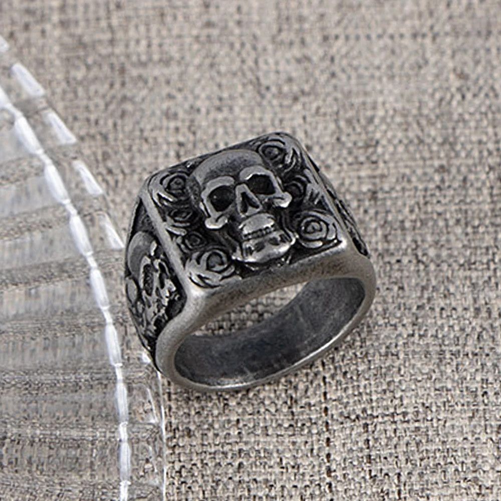Jewelry Creative Unique Rose Skull Ring Size ONE SIZE - 3 Thumbnail