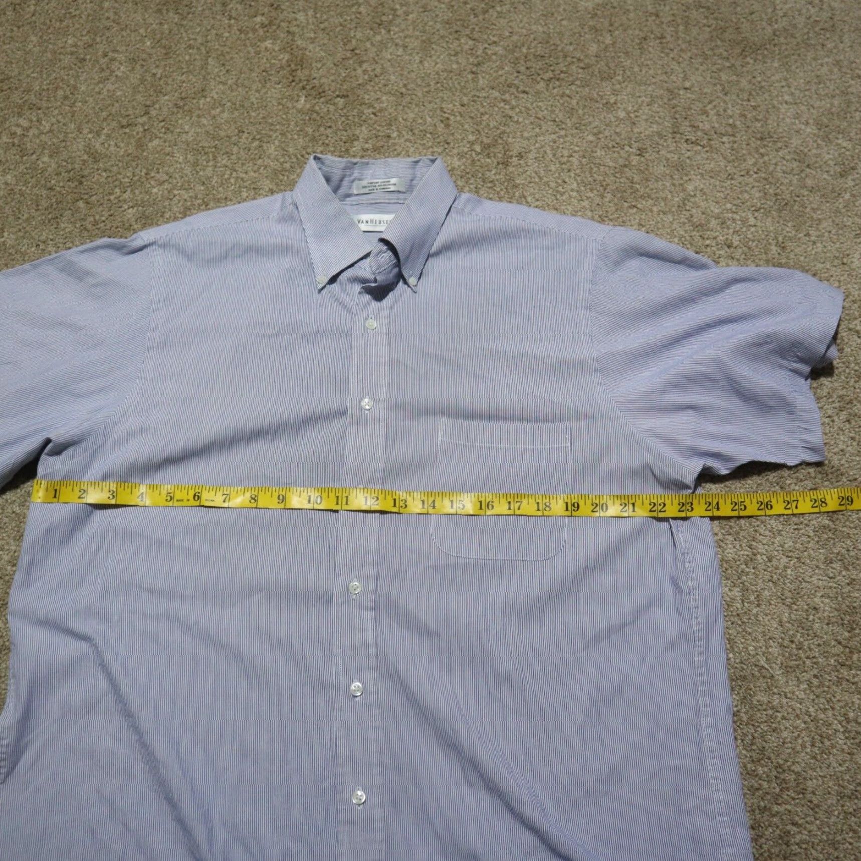 Van Heusen VINTAGE Van Heusen Shirt Short Sleeve Button-Up Adult Size 16.5 Blue Stripe Cotton Blend Easy Care Mens Size US L / EU 52-54 / 3 - 4 Thumbnail