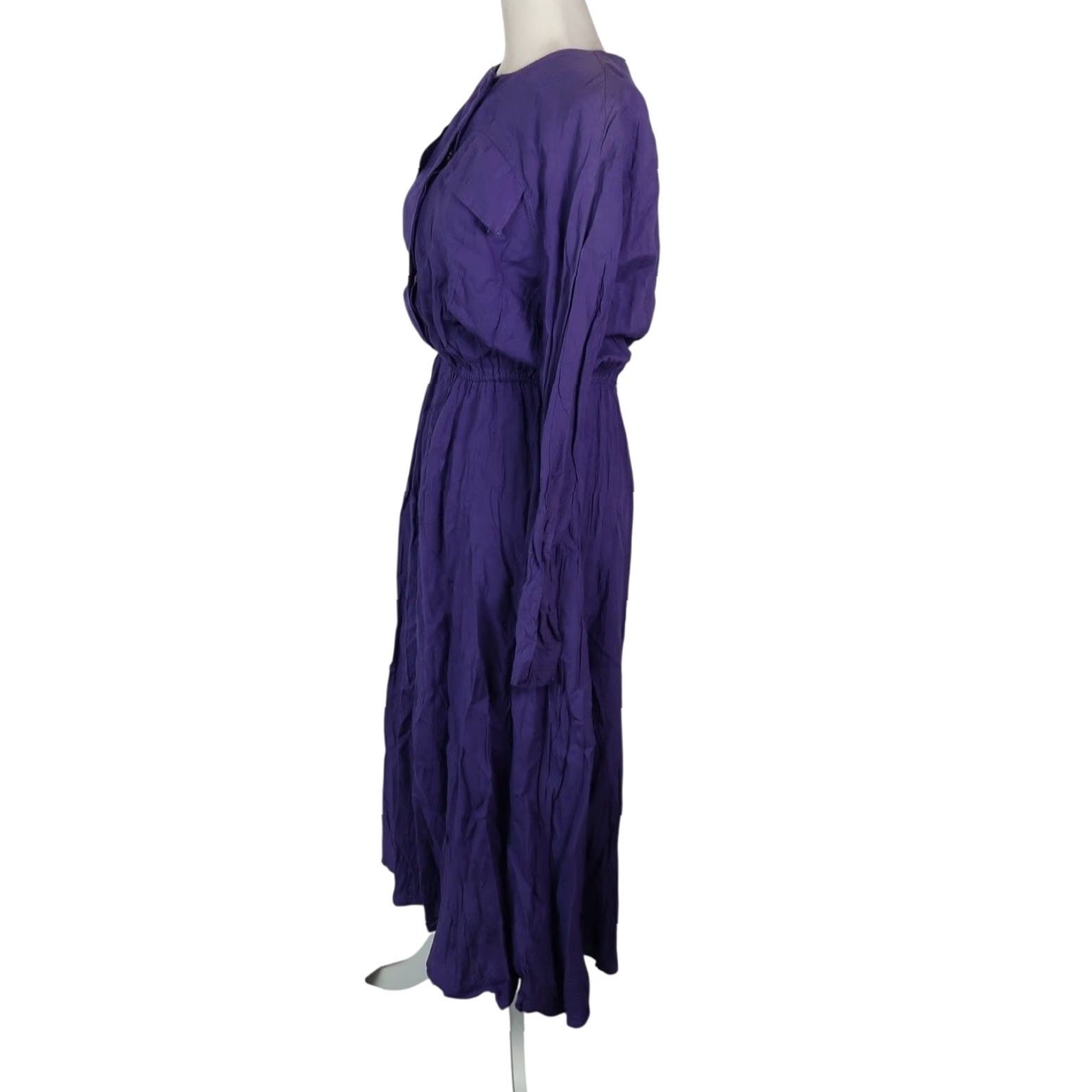 Vintage VINTAGE Royal Purple Blouson Midi Dress Long Sleeve 80s Size 8 Women Purple 8s Size M / US 6-8 / IT 42-44 - 3 Thumbnail