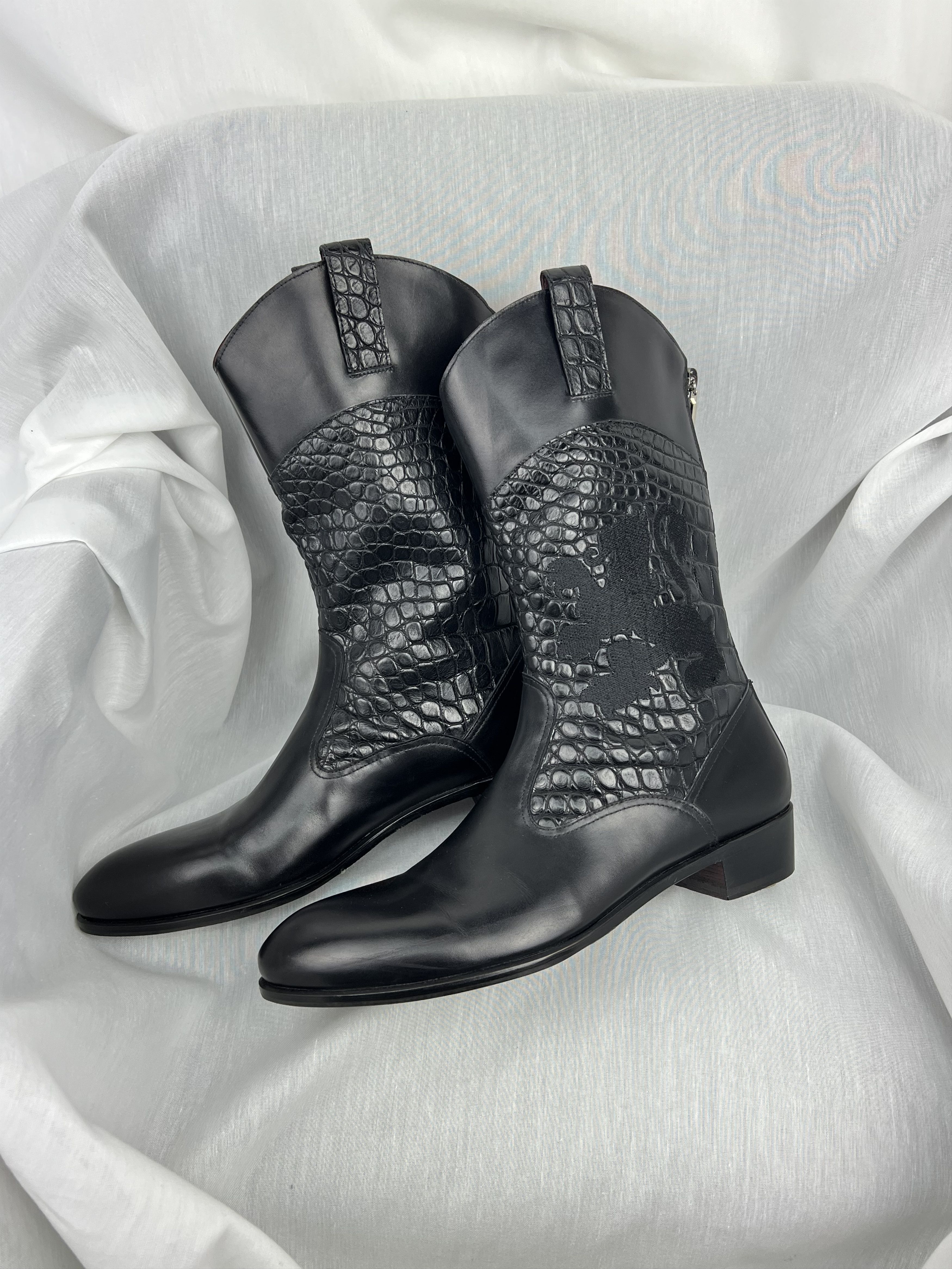 Zilli Stunning Leather with Crocodile Pieces High-Top Boots Size US 9 / EU 42 - 5 Thumbnail